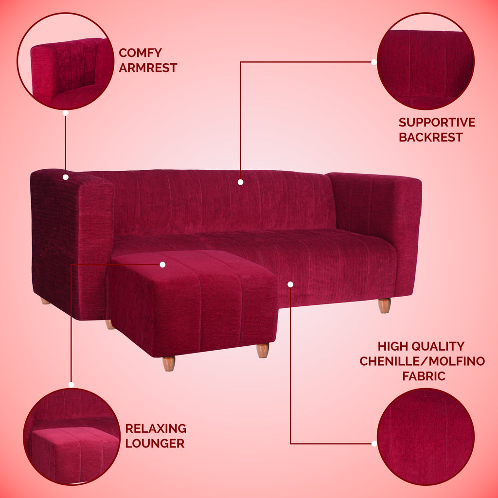 Tokyo 4 Seater Sofa with Ottoman- ( Premium Molfino Fabric- Maroon )