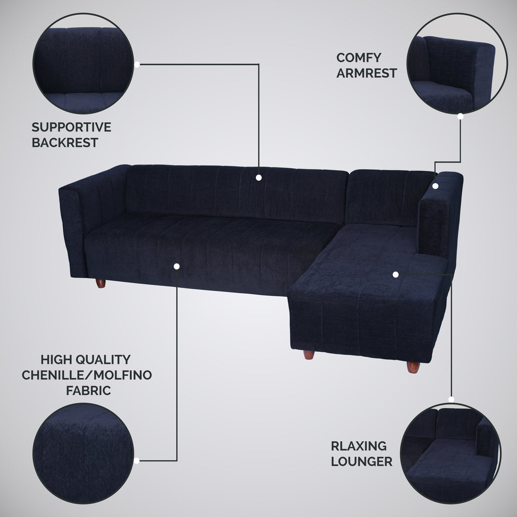 Tokyo 6 Seater Sofa Right Corner- ( Premium Molfino Fabric- Black )