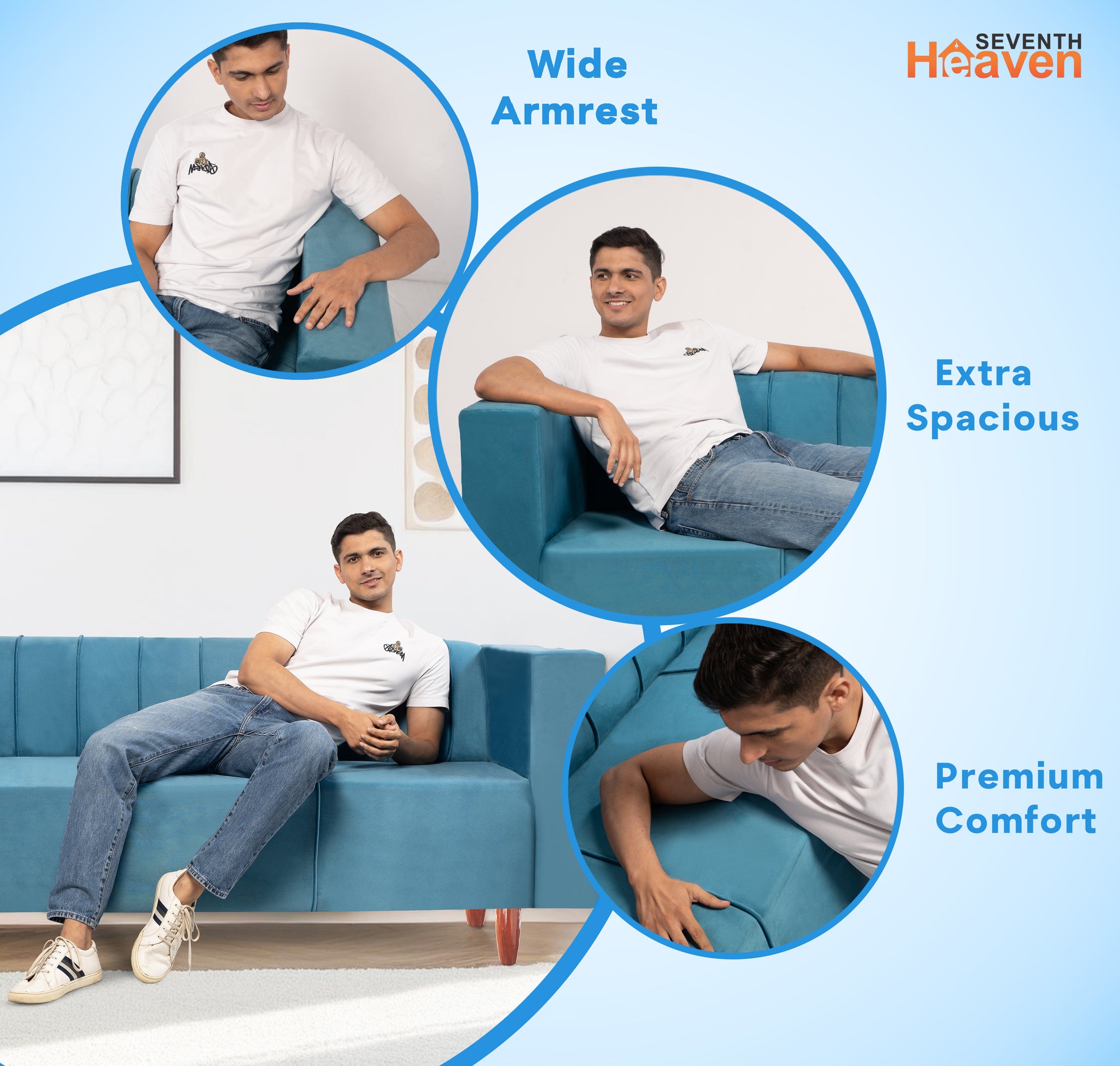 Sydney 3 Seater Sofa- ( Premium Holland Fabric- Sky Blue )