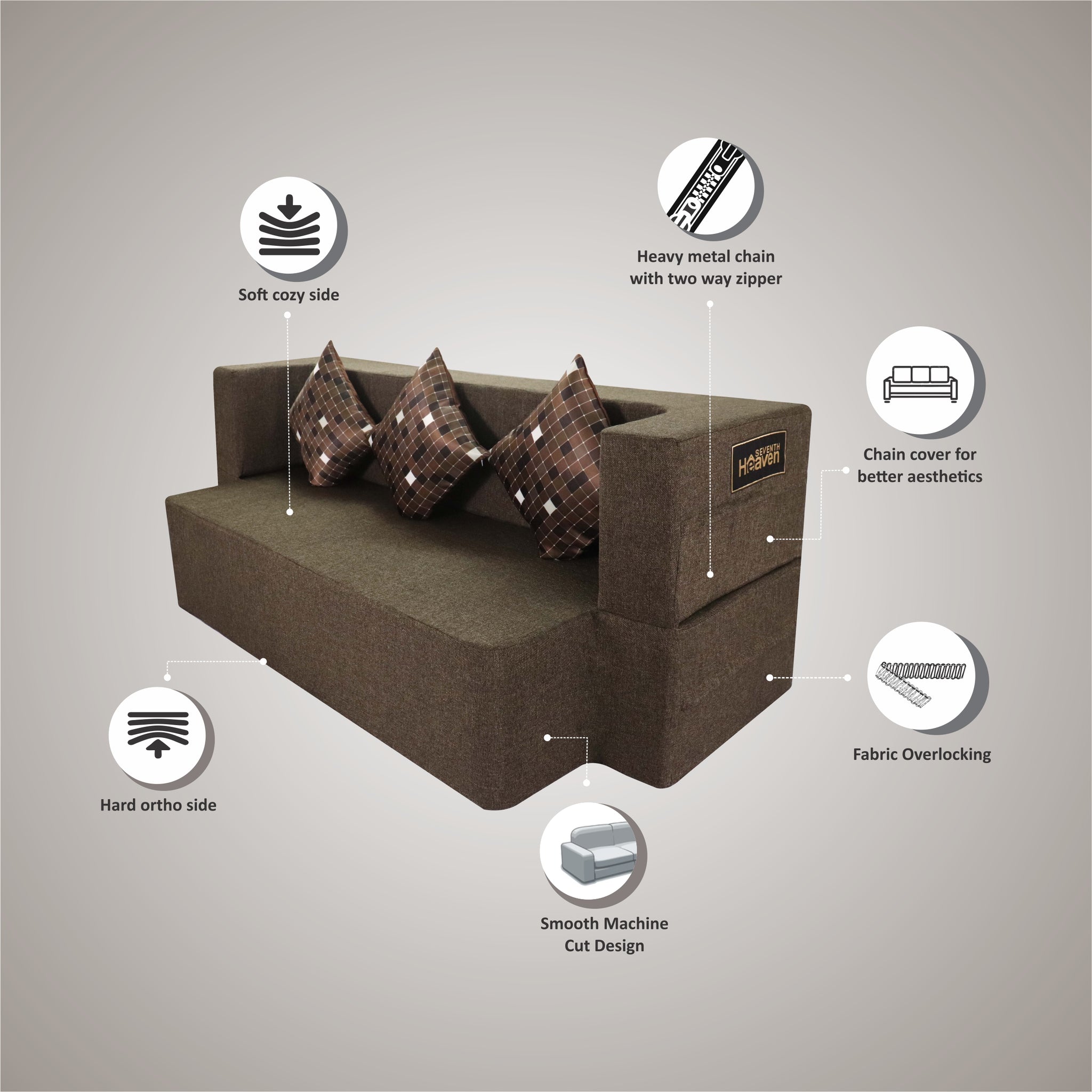 Flipper X Sofa Cum Bed - 3 Seater, Printed Cushion ( Jute Fabric, Brown )