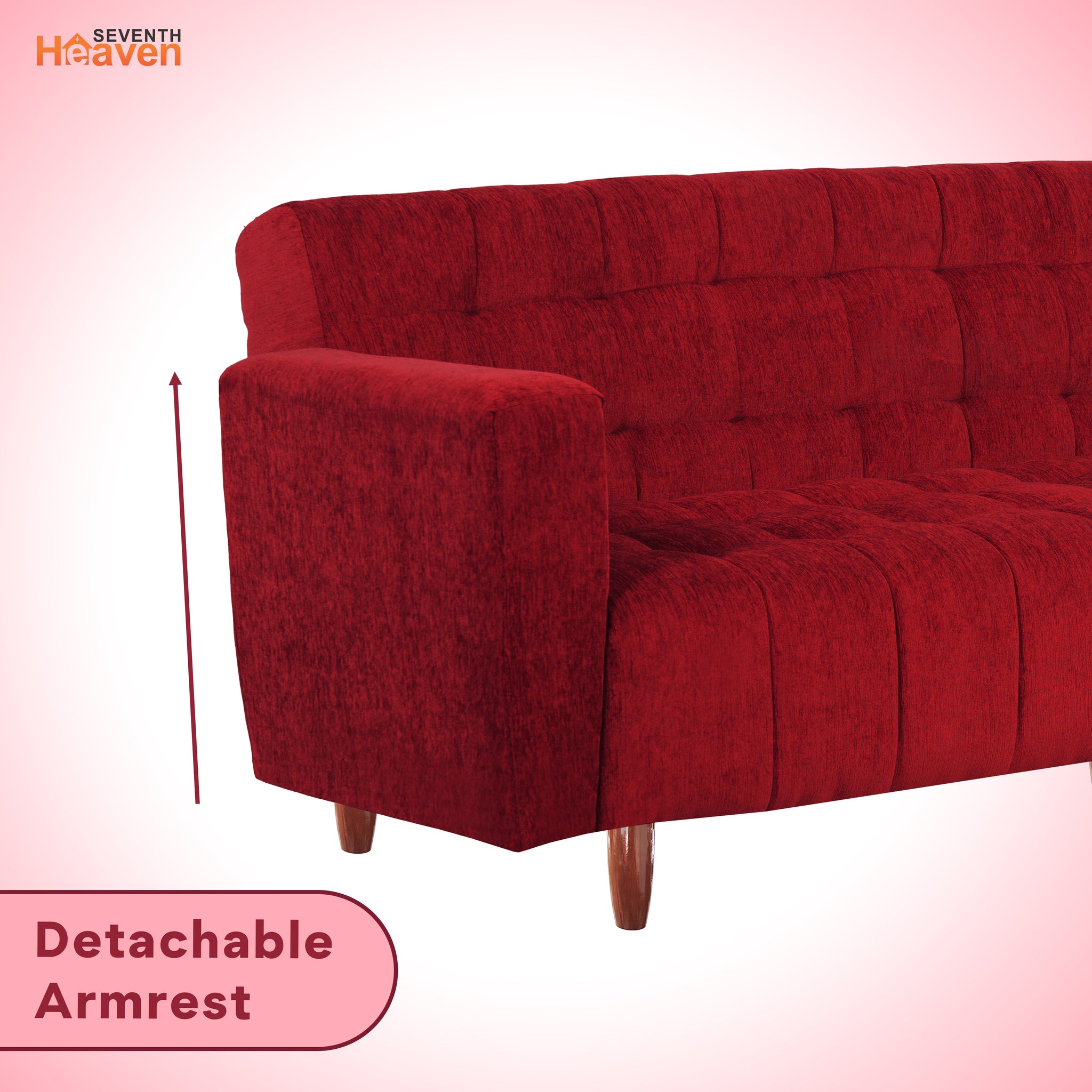 Lisbon Neo 4 Seater Wooden Sofa Cum Bed - ( Premium Molfino Fabric- Maroon )