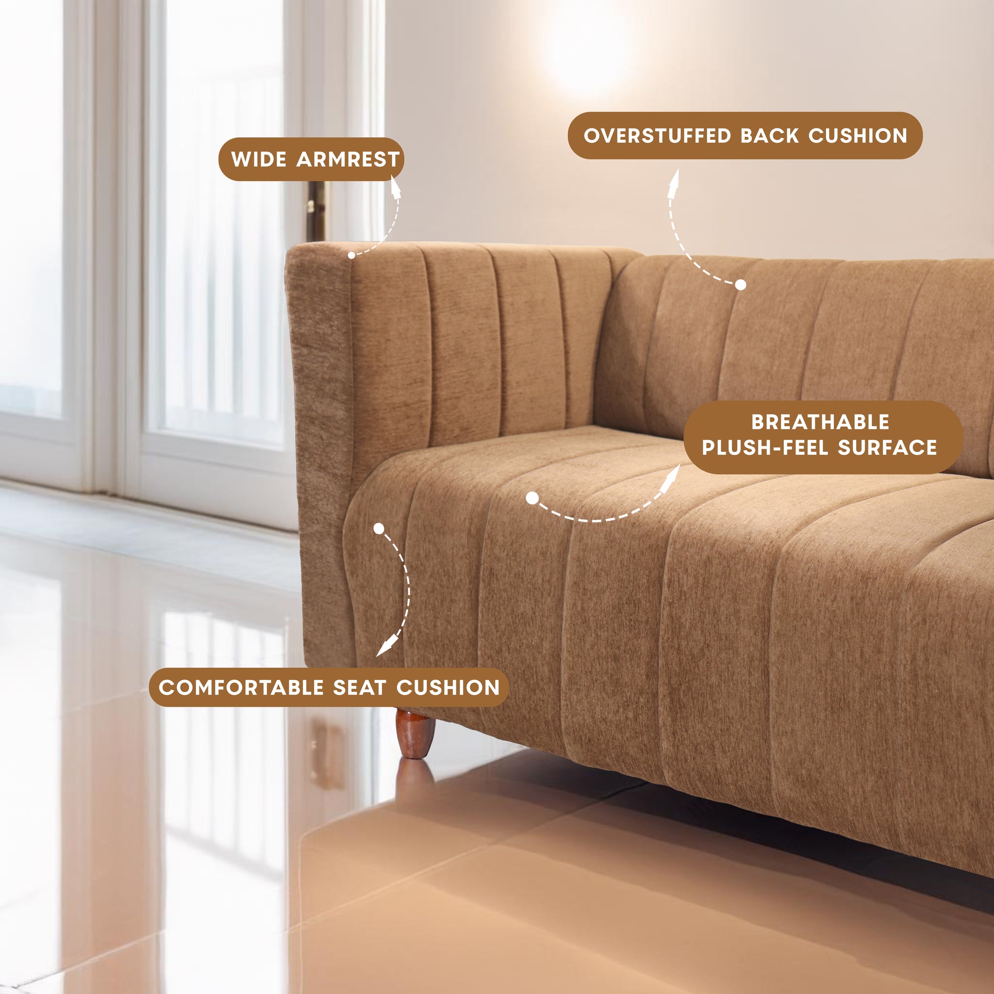 Tokyo 2 Seater Sofa- ( Premium Molfino Fabric- Beige )