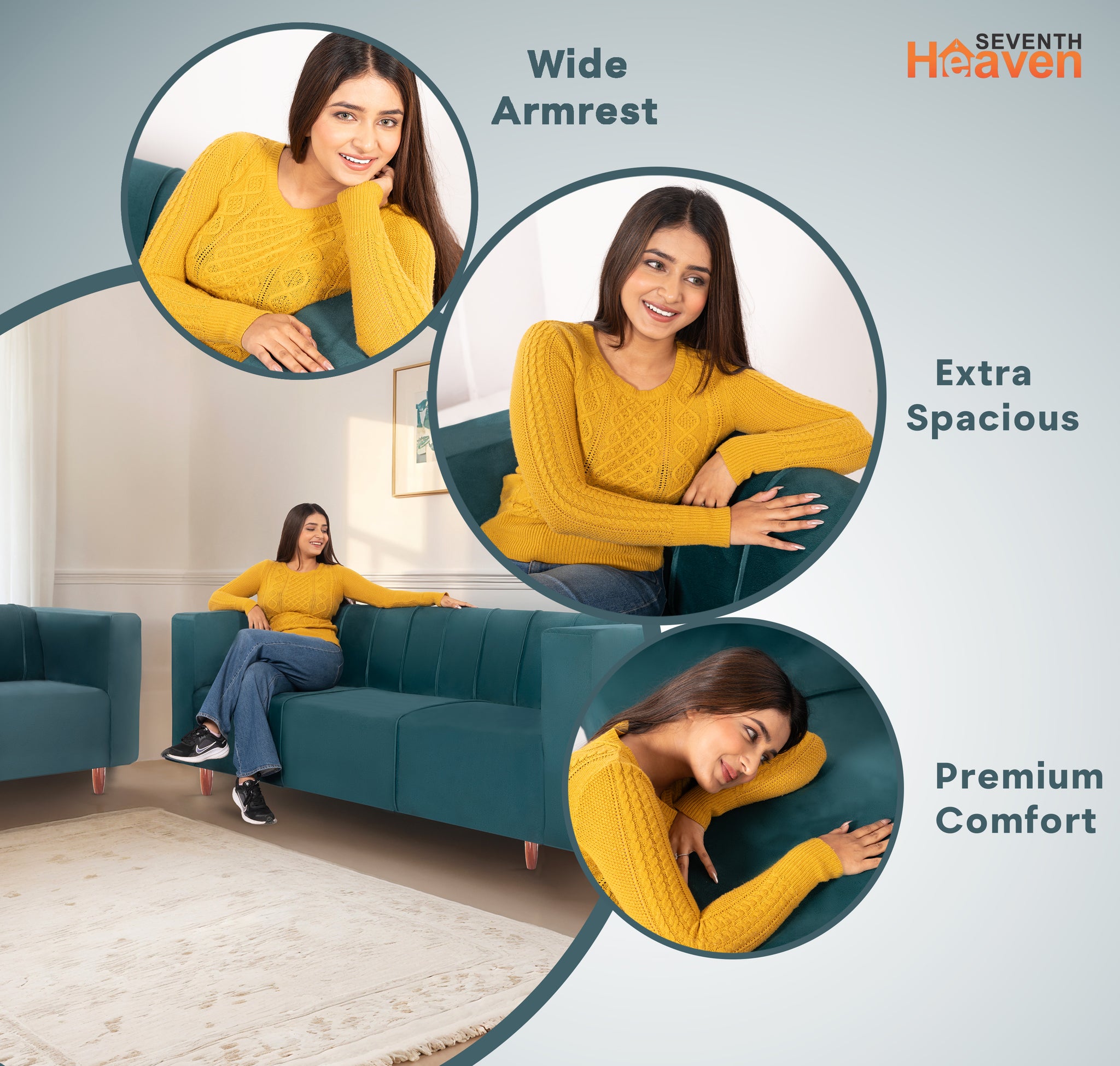 Sydney 5 Seater Sofa- (3+2) ( Premium Holland Fabric - Teal)