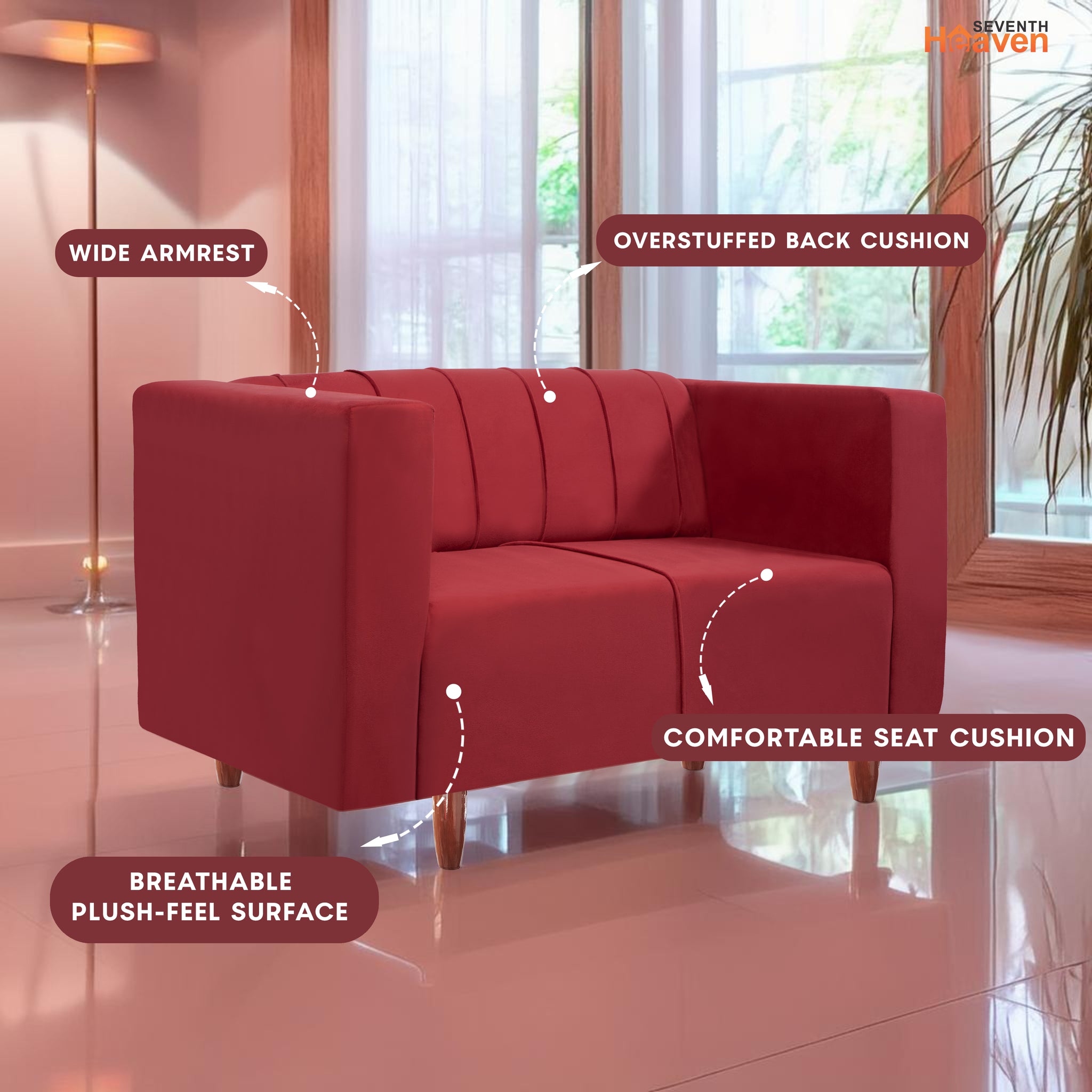 Sydney 2 Seater Sofa- ( Premium Holland Fabric- Maroon )