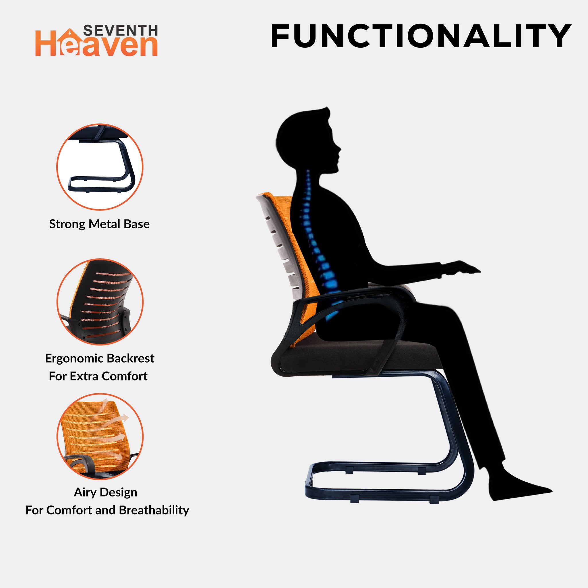Blaze Mid-Back (C- Base) Office Chair – Ergonomic, Durable & Versatile (Orange)