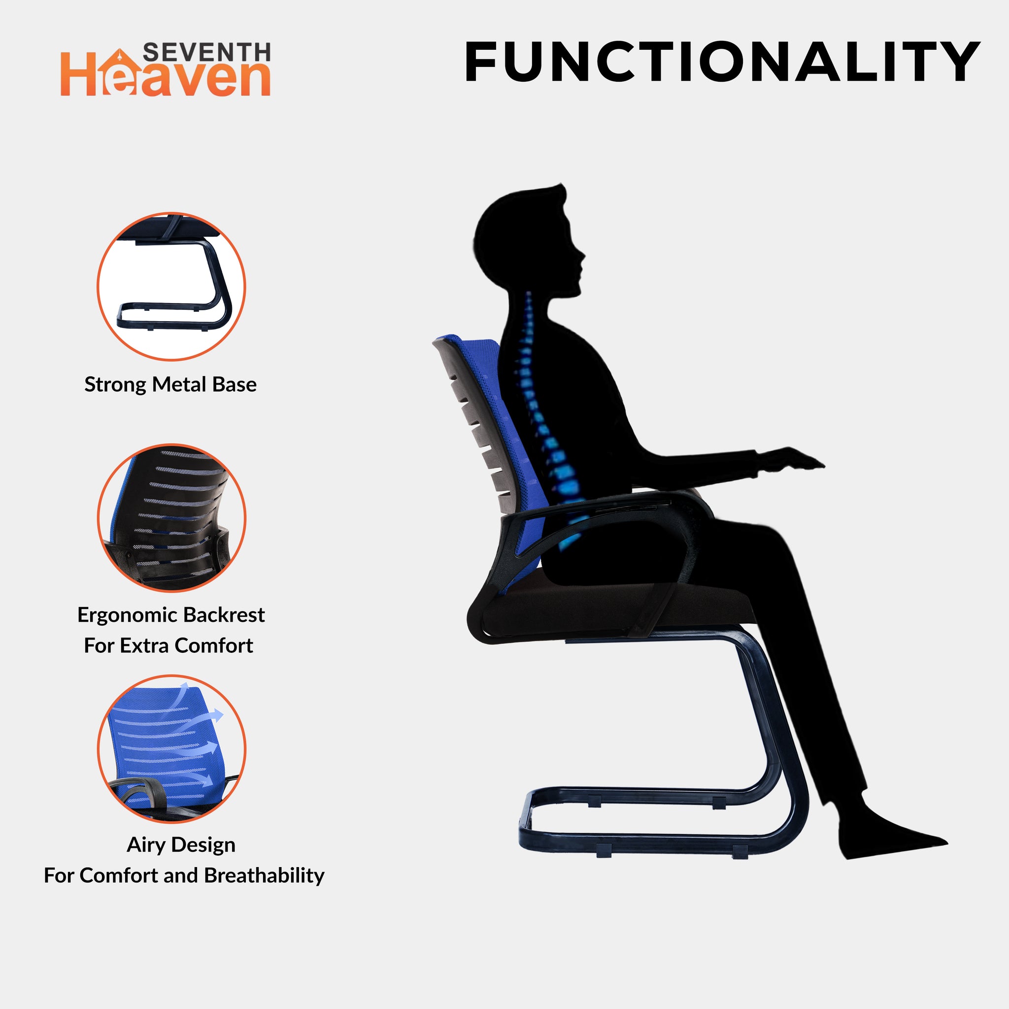 Blaze Mid-Back (C- Base) Office Chair – Ergonomic, Durable & Versatile (Blue)