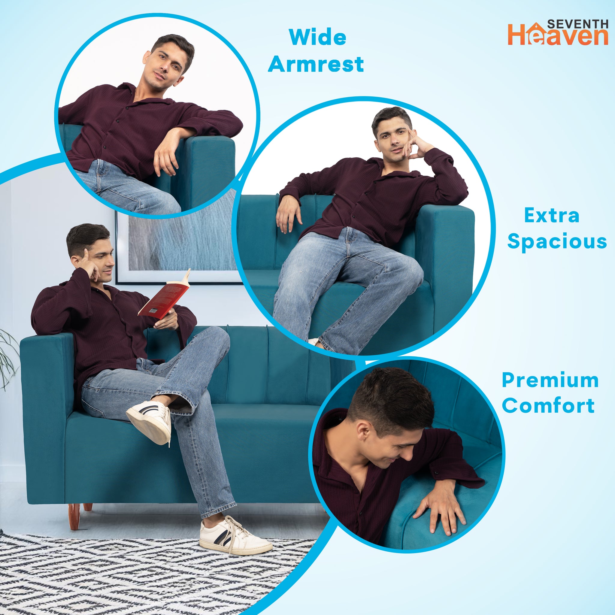 Sydney 2 Seater Sofa- ( Premium Holland Fabric- Sky Blue )