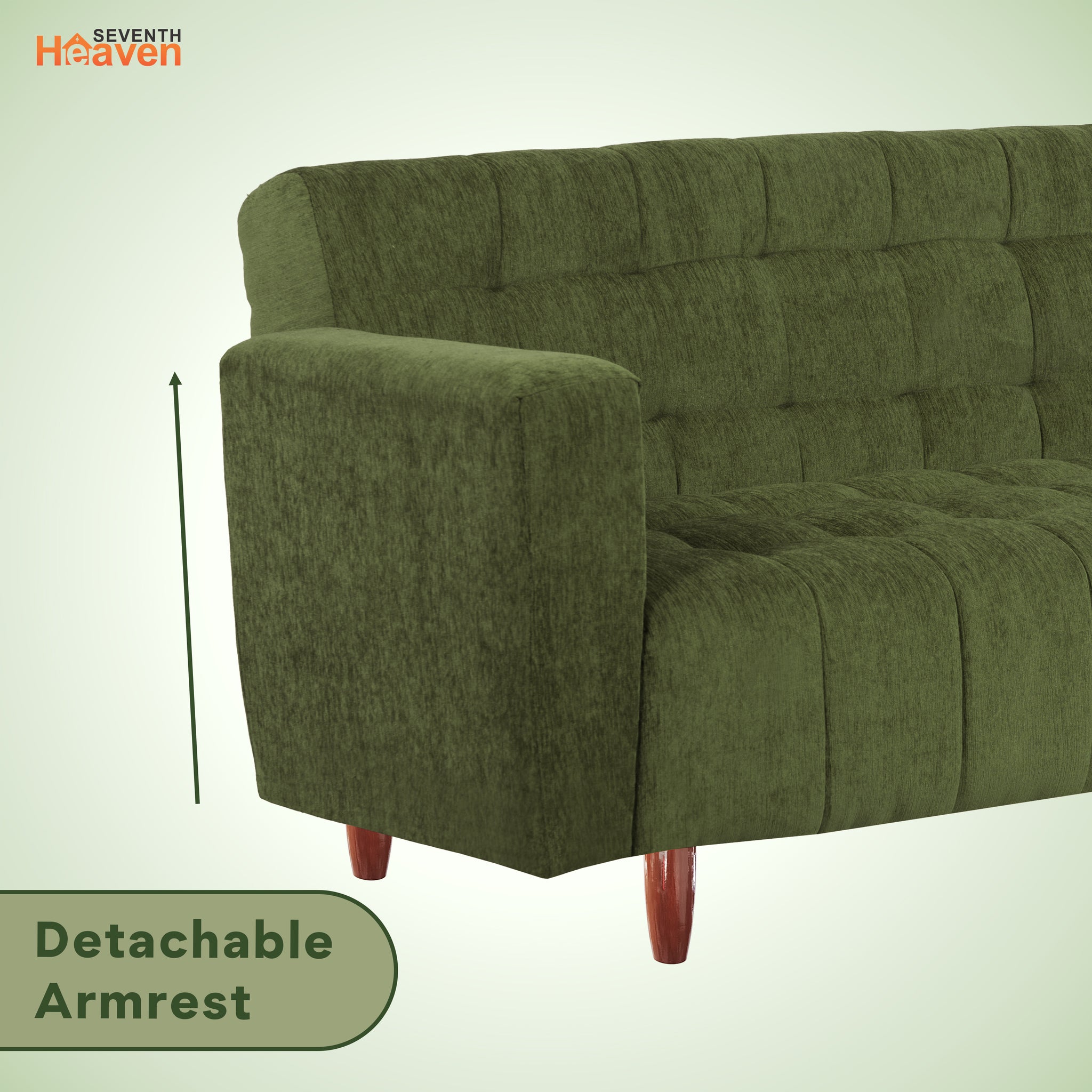 Lisbon Neo 4 Seater Wooden Sofa Cum Bed - ( Premium Molfino Fabric- Green)
