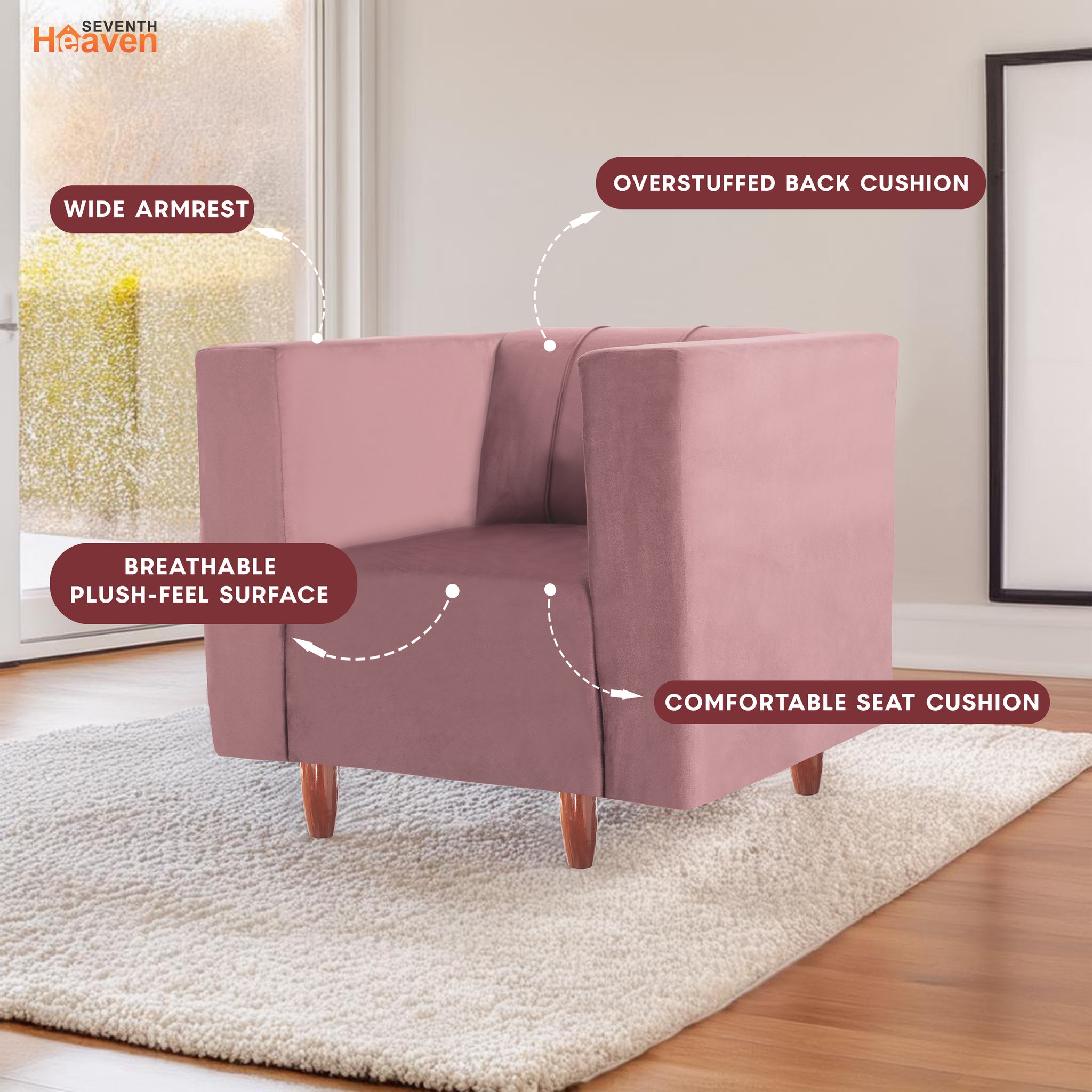 Sydney 1 Seater Sofa- ( Premium Holland Fabric- Peach )