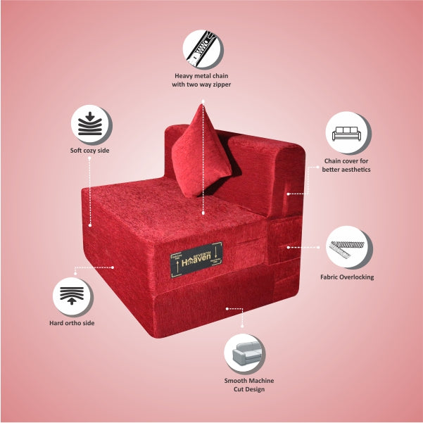 Rejoice Sofa Cum Bed - 1 Seater, Plain Cushion (Premium- Maroon )