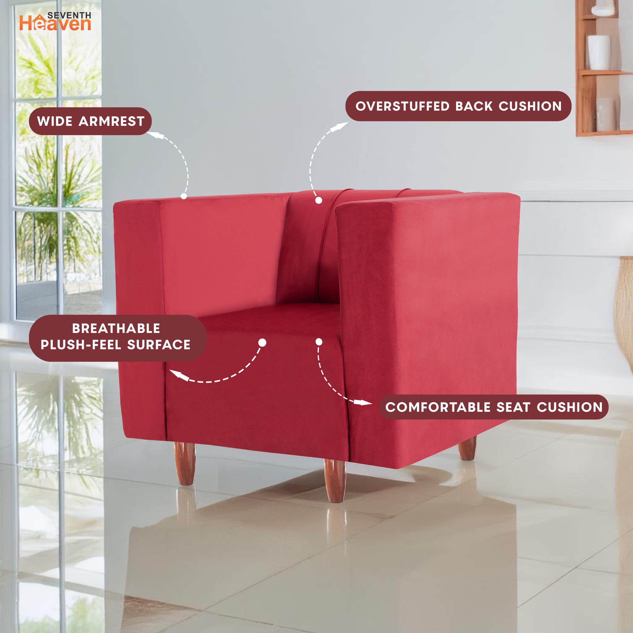 Sydney 1 Seater Sofa- ( Premium Holland Fabric- Maroon )