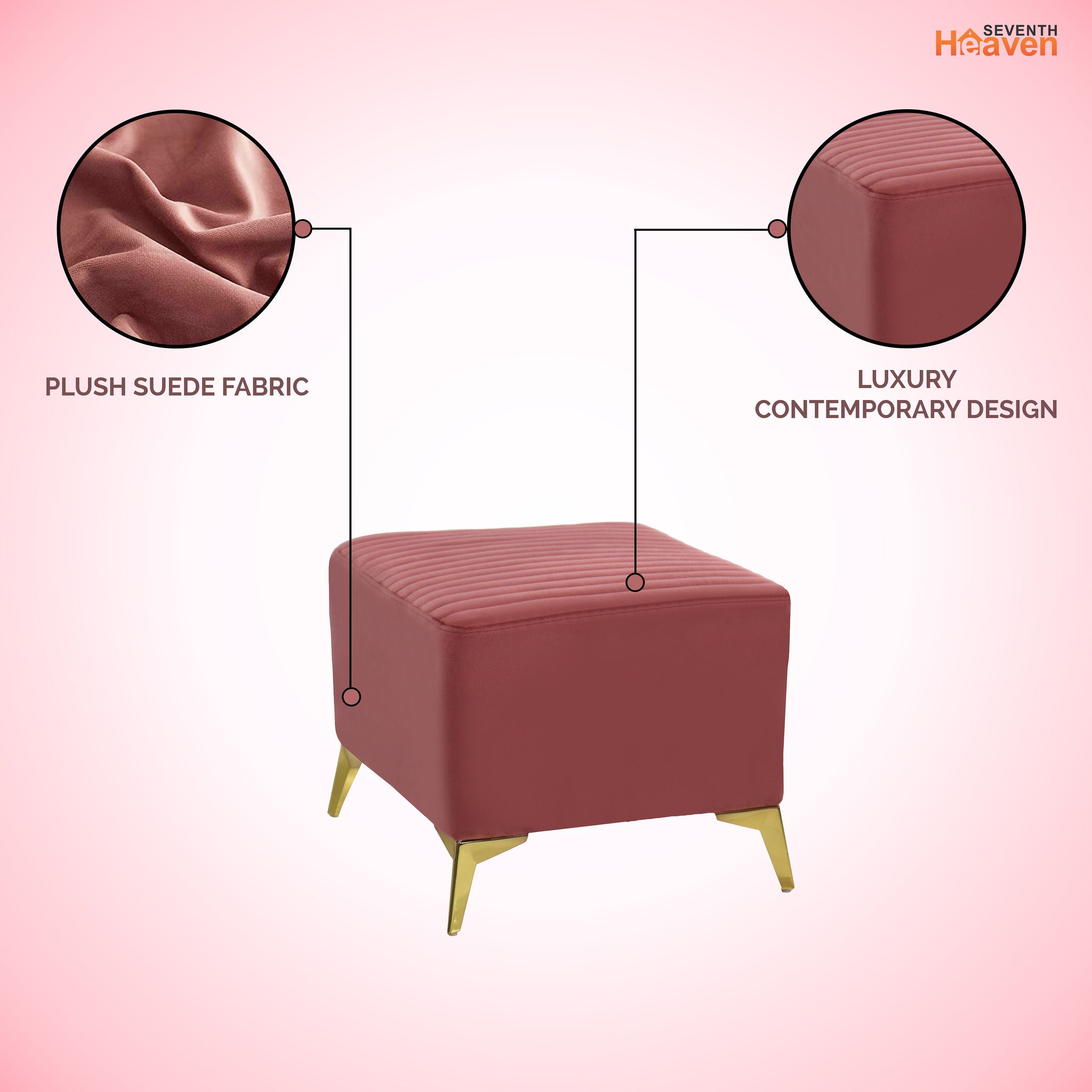Venice 1 Seater Ottoman Stool - ( Plush Sued - Peach )