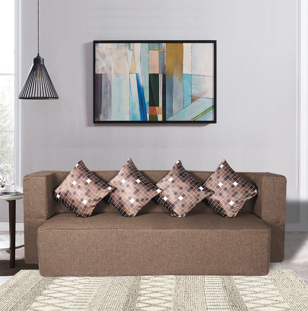Flipper X Sofa Cum Bed Cover - 4 Seater, Plain Cushion ( Jute Fabric, Brown )