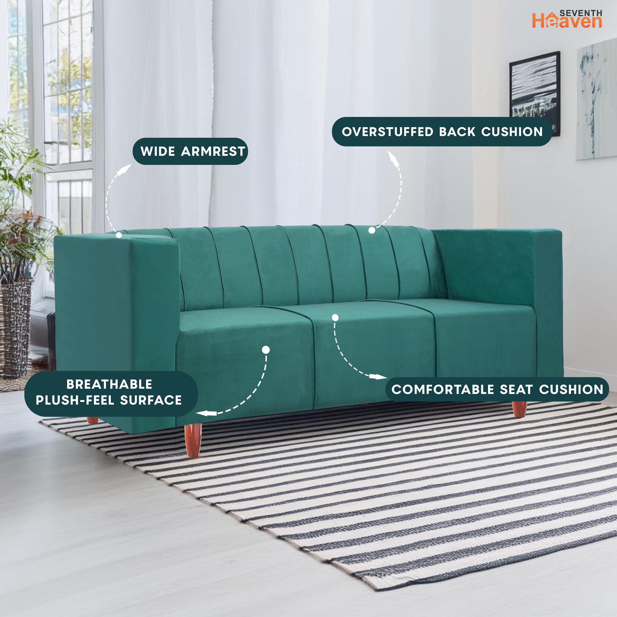 Sydney 3 Seater Sofa- ( Premium Holland Fabric- Teal )