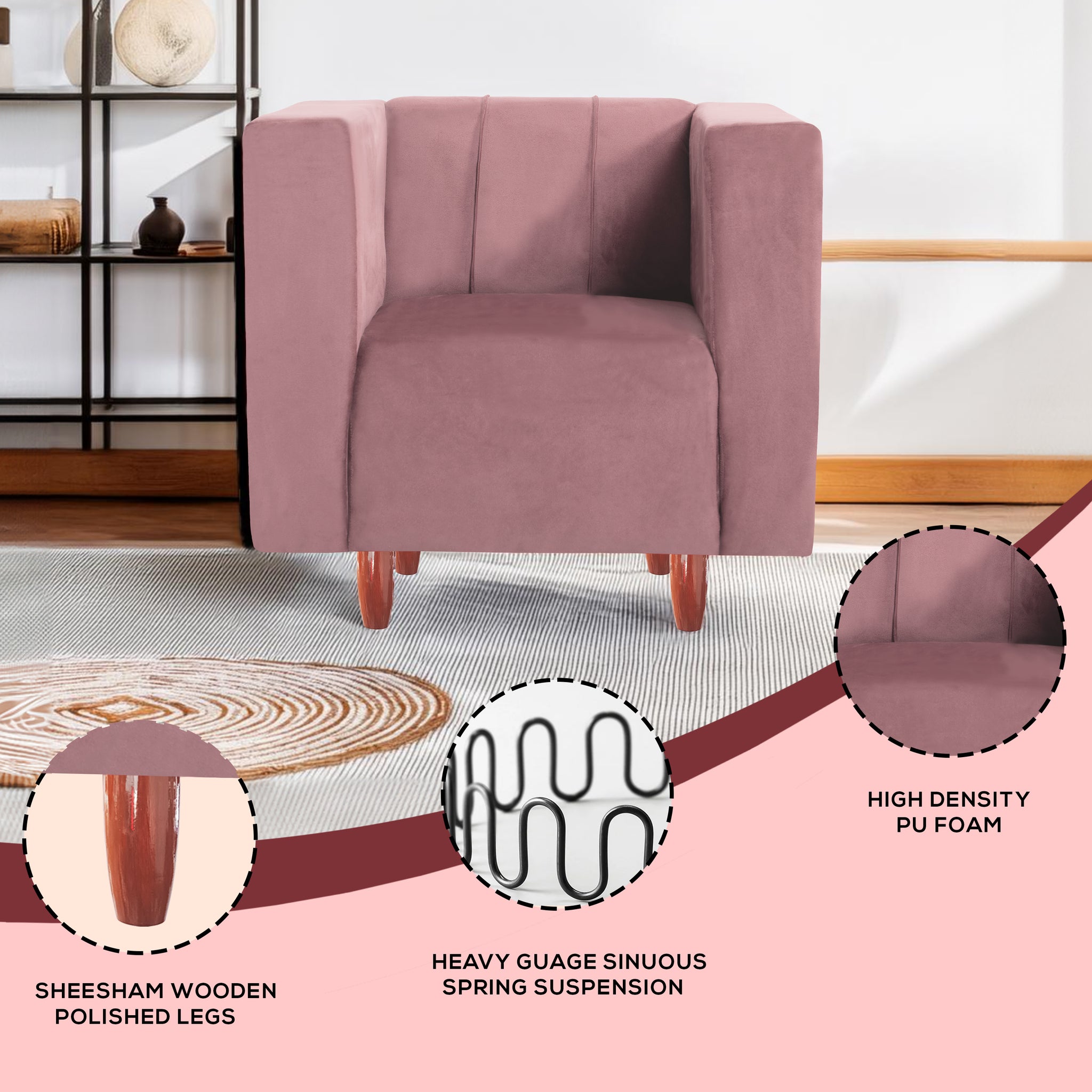 Sydney 1 Seater Sofa- ( Premium Holland Fabric- Peach )