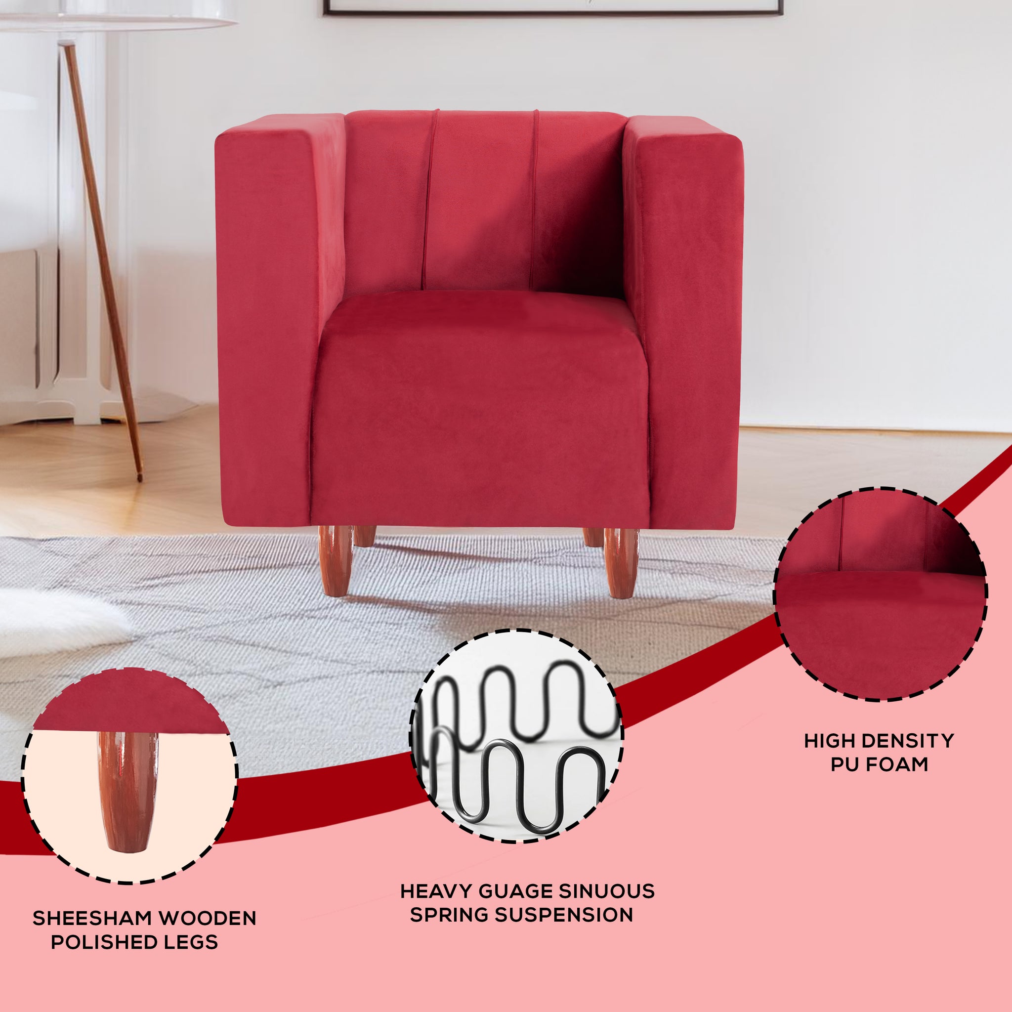 Sydney 1 Seater Sofa- ( Premium Holland Fabric- Maroon )