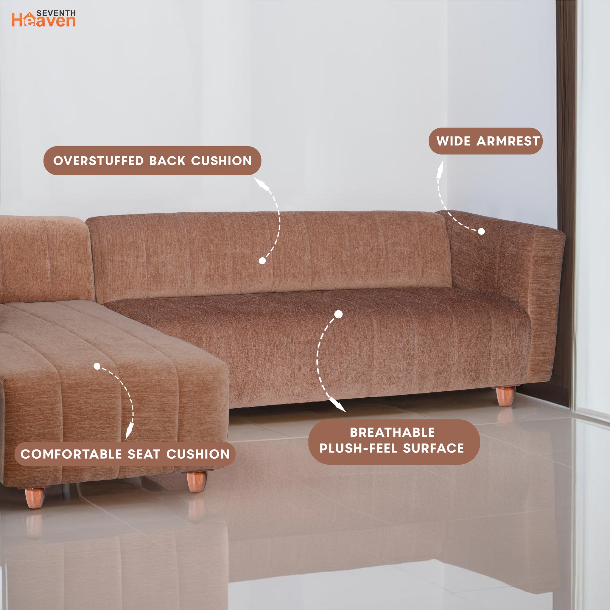 Tokyo 6 Seater Sofa Left Corner- ( Premium Molfino Fabric- Beige )