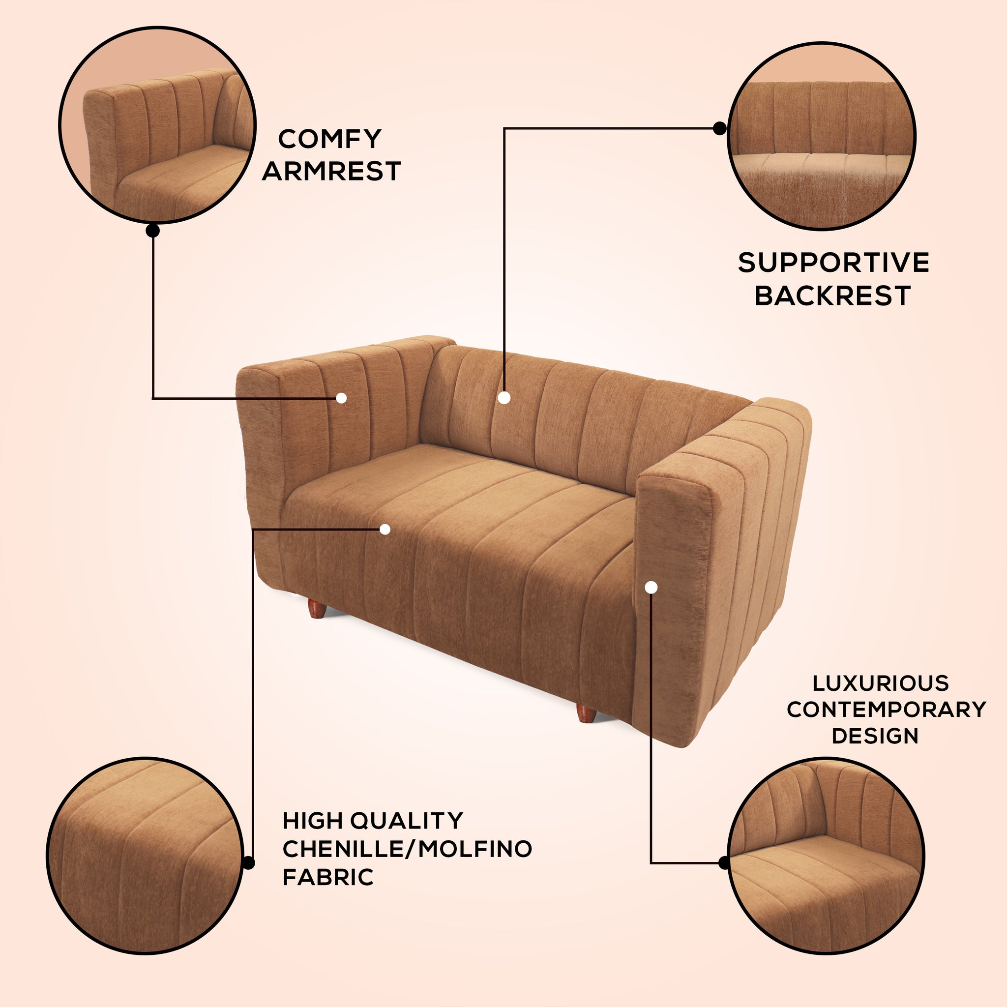 Tokyo 2 Seater Sofa- ( Premium Molfino Fabric- Beige )