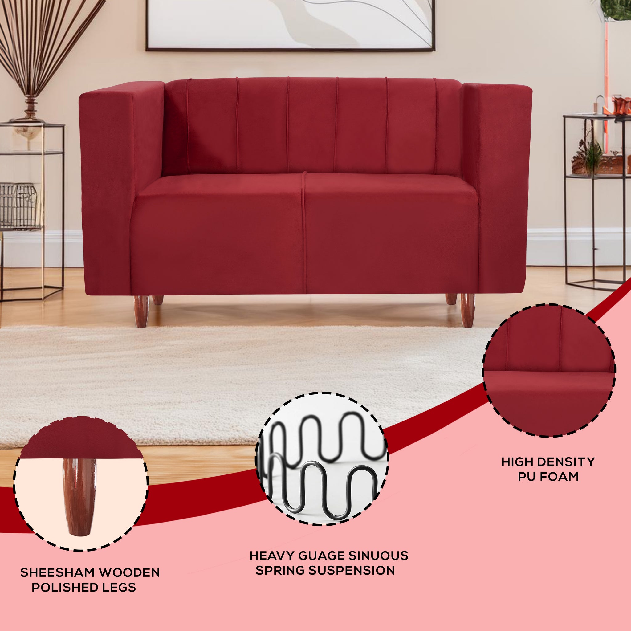 Sydney 2 Seater Sofa- ( Premium Holland Fabric- Maroon )