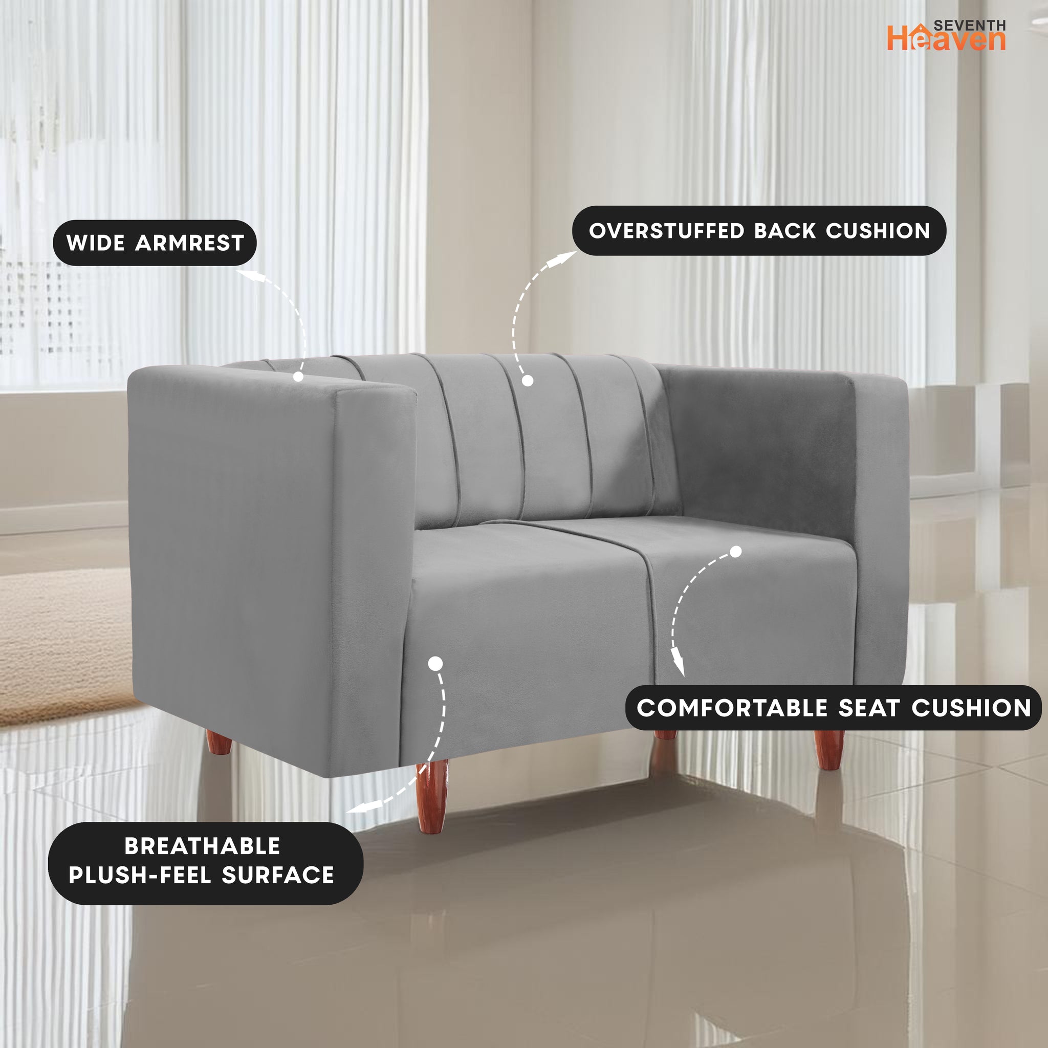 Sydney 2 Seater Sofa- ( Premium Holland Fabric- Grey )