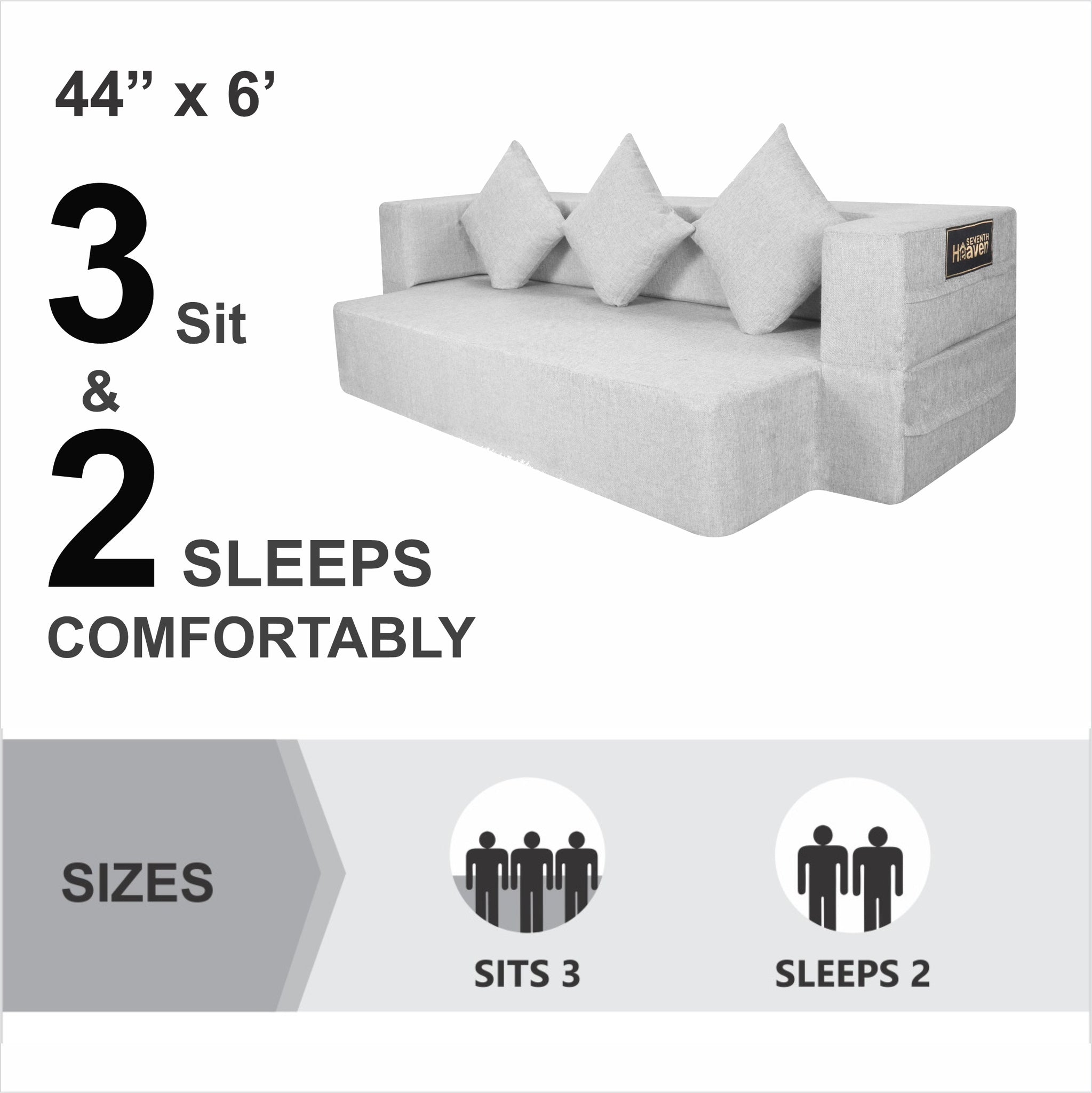 Flipper X Sofa Cum Bed - 3 Seater, Plain Cushion ( Jute Fabric, Grey )