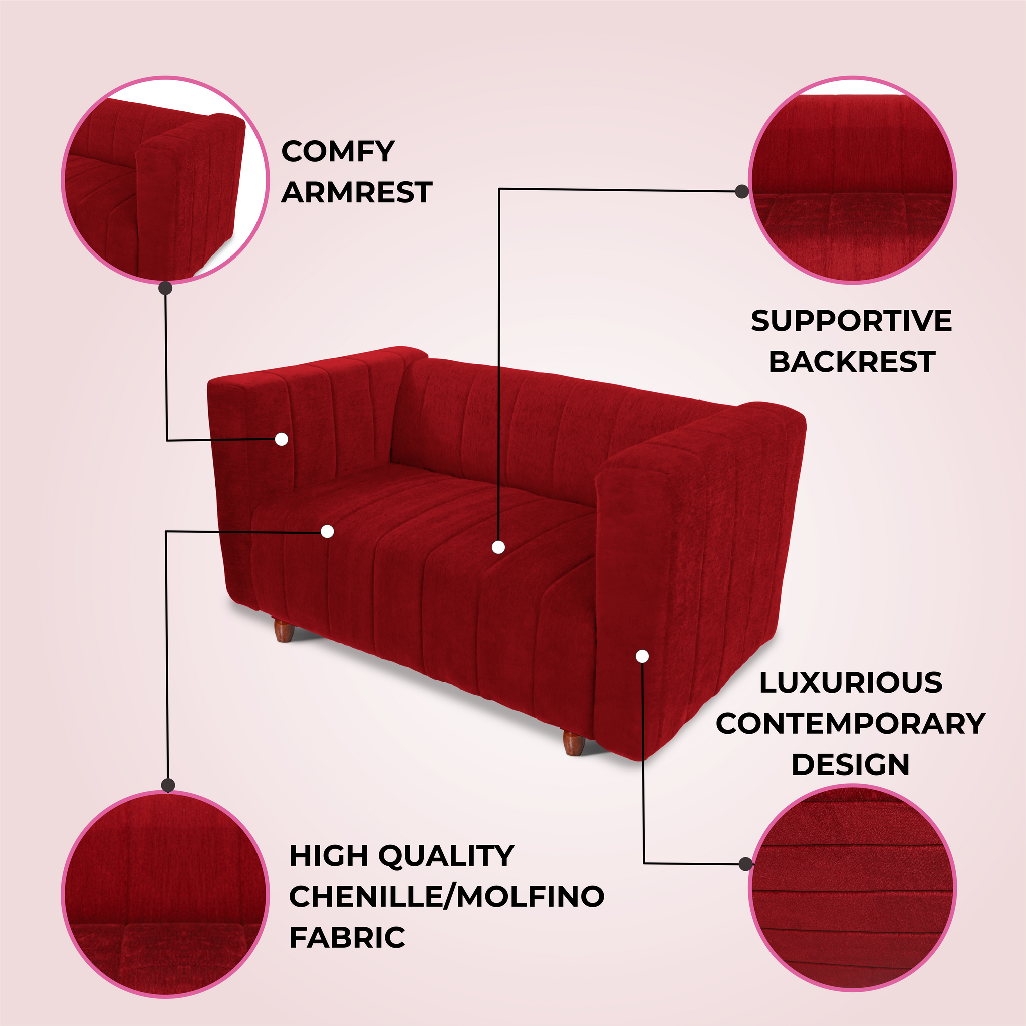 Seventh Heaven Tokyo 2 Seater Sofa, Extra Spacious, Chenille Molfino Fabric: 2 Year Warranty Fabric 2 Seater Sofa Green (Finish Color - Maroon, DIY(Do-It-Yourself)