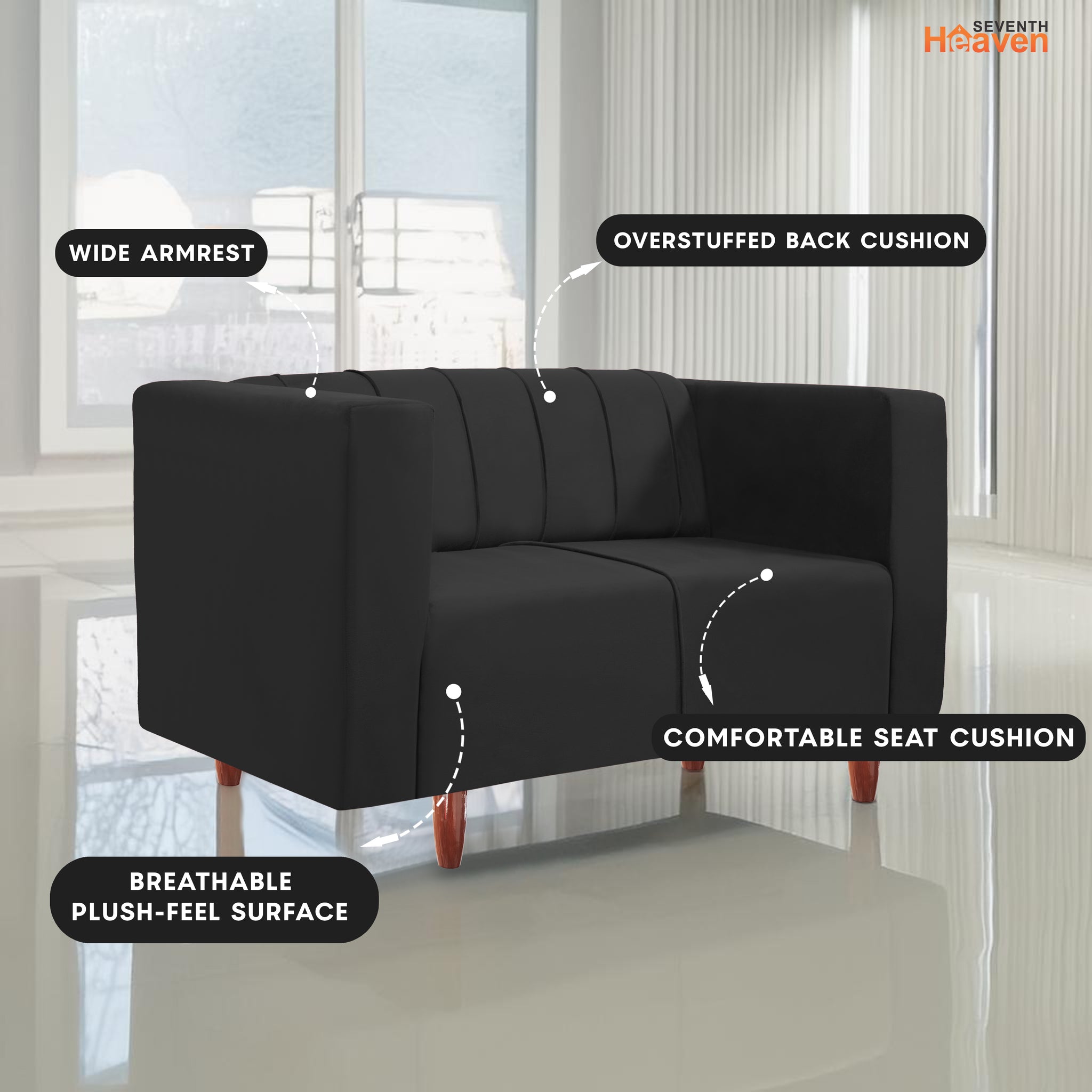 Sydney 2 Seater Sofa- ( Premium Holland Fabric- Black )