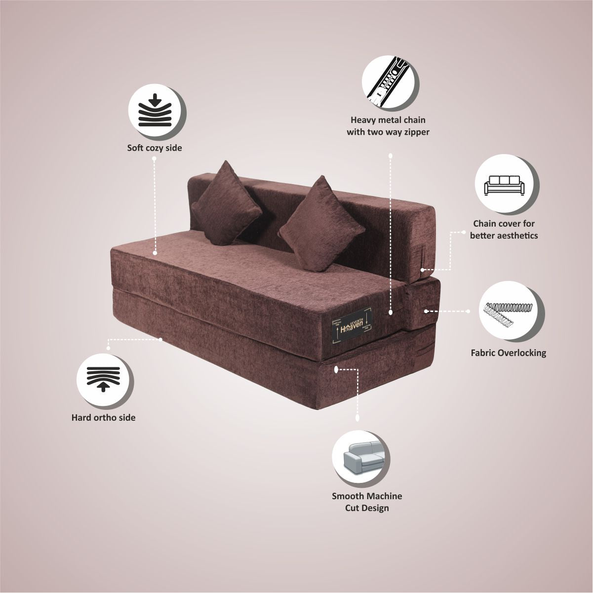 Rejoice Sofa Cum Bed - 3 Seater, Plain Cushion ( Premium Molfino Fabric, Brown )
