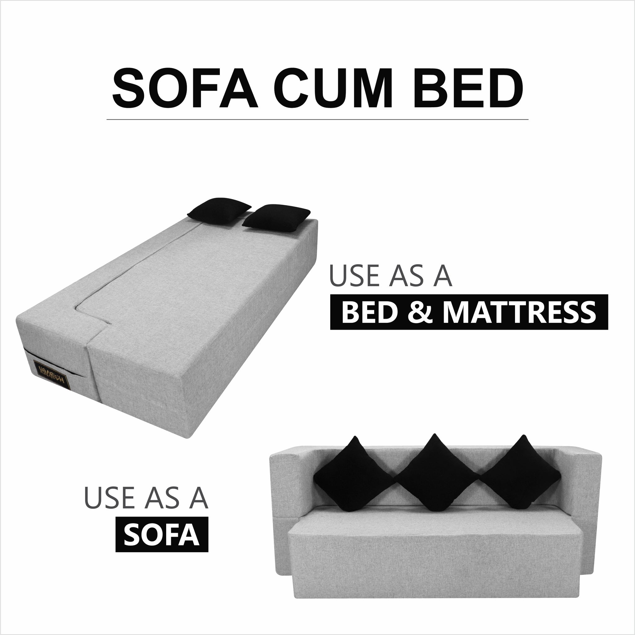 Flipper X Sofa Cum Bed - 3  Seater, Black Cushion ( Jute Fabric, Light Grey )