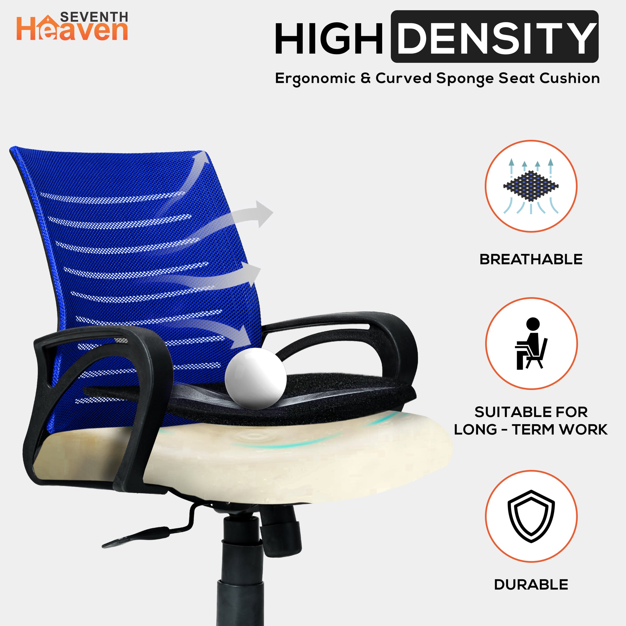 Bolt Mid-Back (Nylon Base) Office Chair – Ergonomic, Durable & Versatile (Blue Mesh)