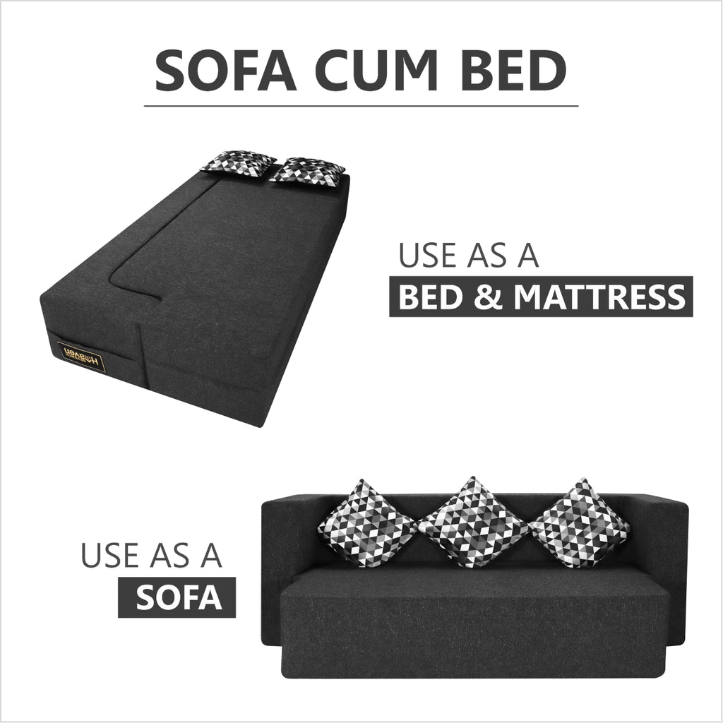 Flipper X Sofa Cum Bed Cover- 3 Seater, Printed Cushion ( Jute Fabric, Grey )