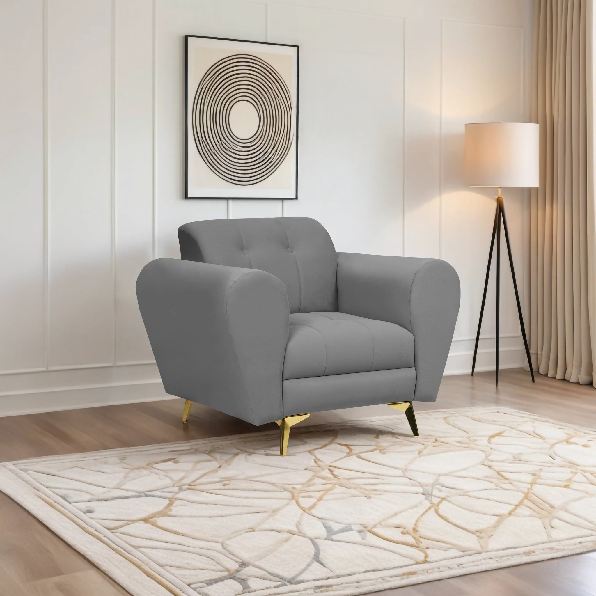 Milan Icon 1 Seater Sofa- ( Plush Suede Fabric- Grey )