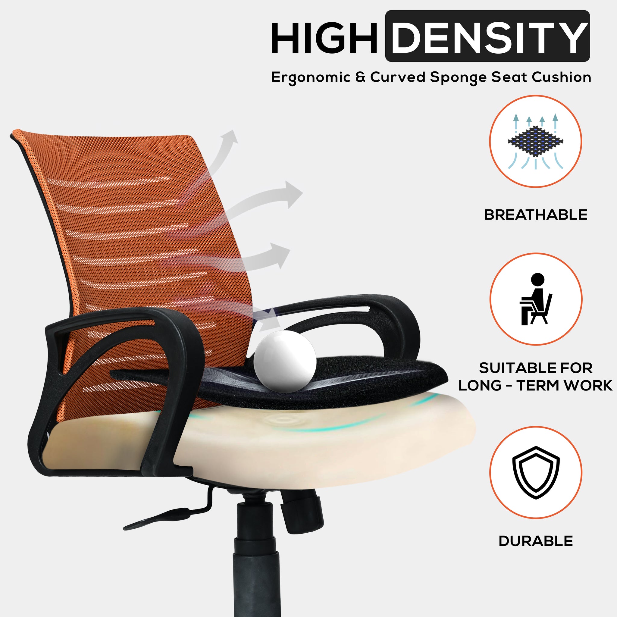 Bolt Mid-Back (Nylon Base) Office Chair – Ergonomic, Durable & Versatile (Orange Mesh)
