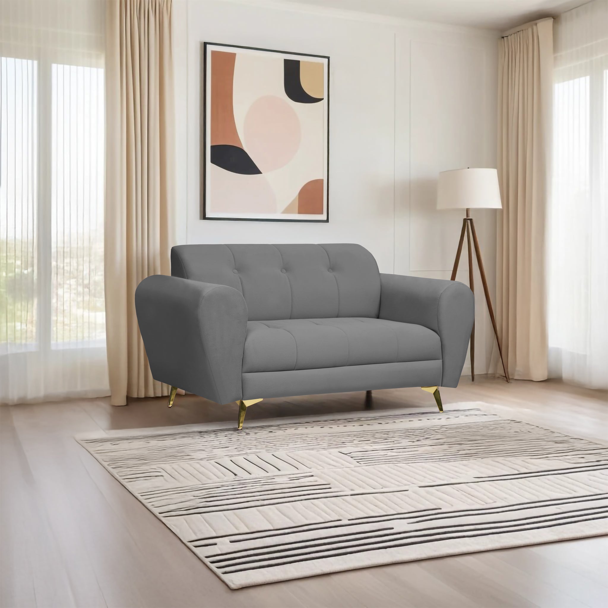 Milan Icon 2 Seater Sofa- ( Plush Suede Fabric- Grey )