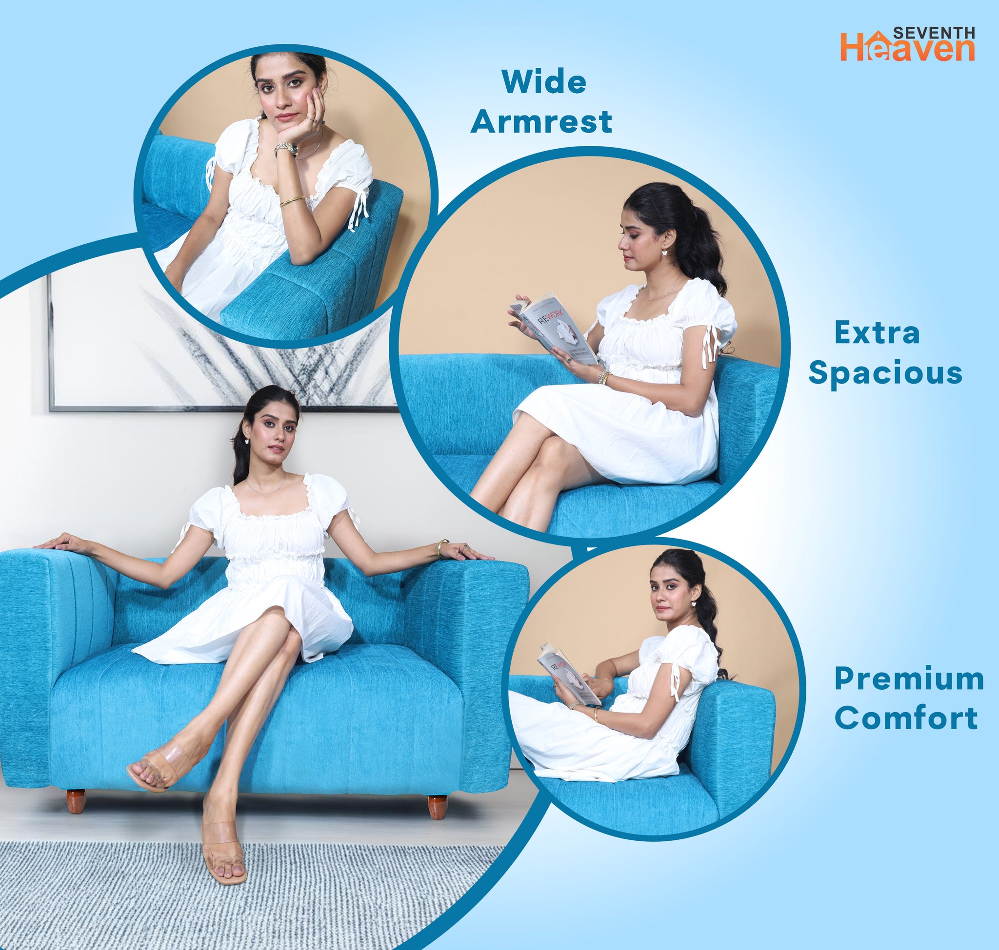 Tokyo 2 Seater Sofa- ( Premium Molfino Fabric- Sky Blue )