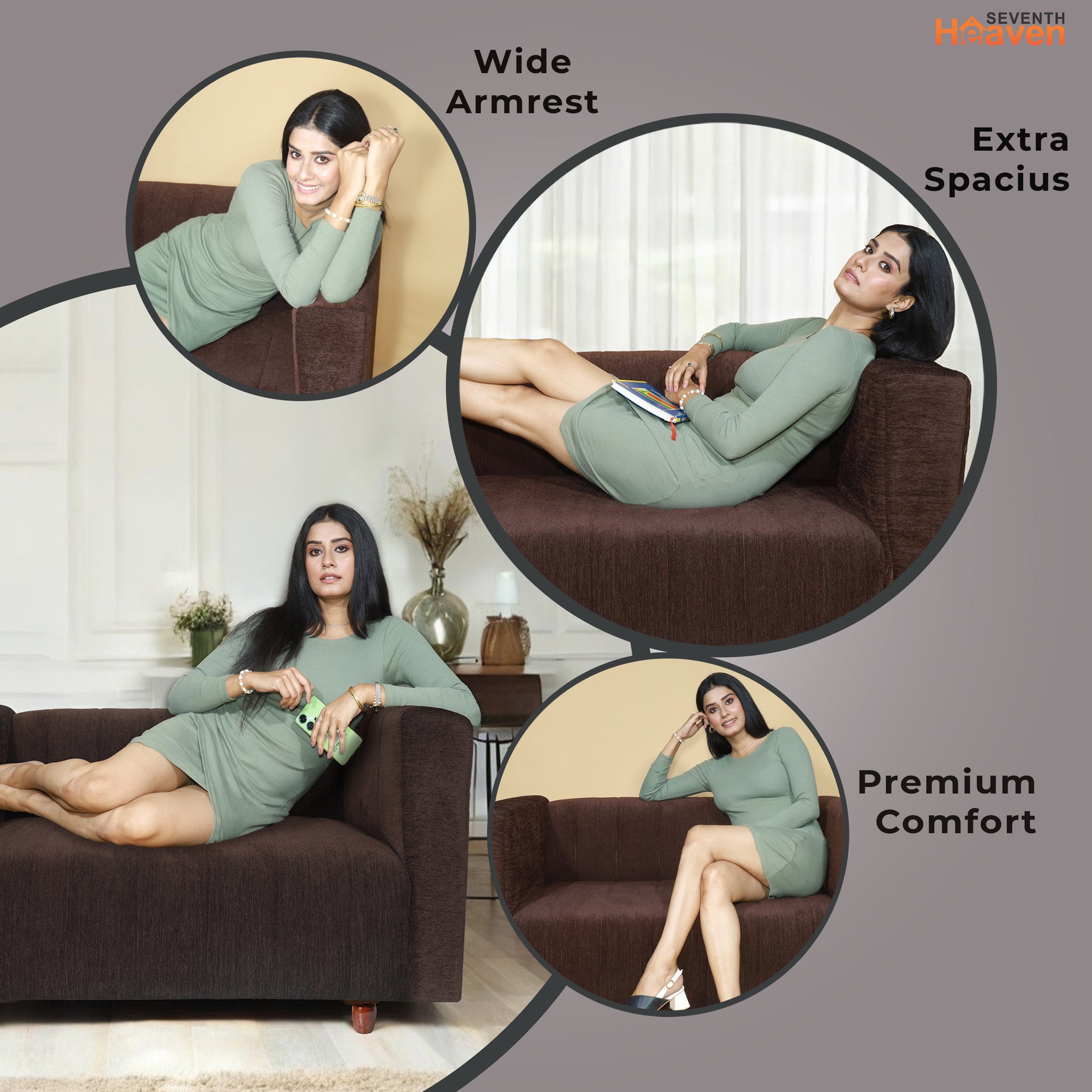 Tokyo 2 Seater Sofa- ( Premium Molfino Fabric- Brown )