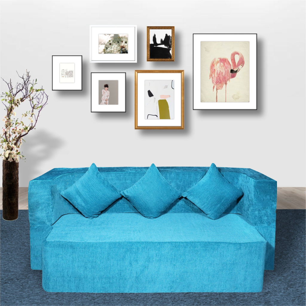 Flipper X Sofa Cum Bed Cover - 3 Seater, Plain Cushion ( Premium Molfino Fabric, Sky Blue)