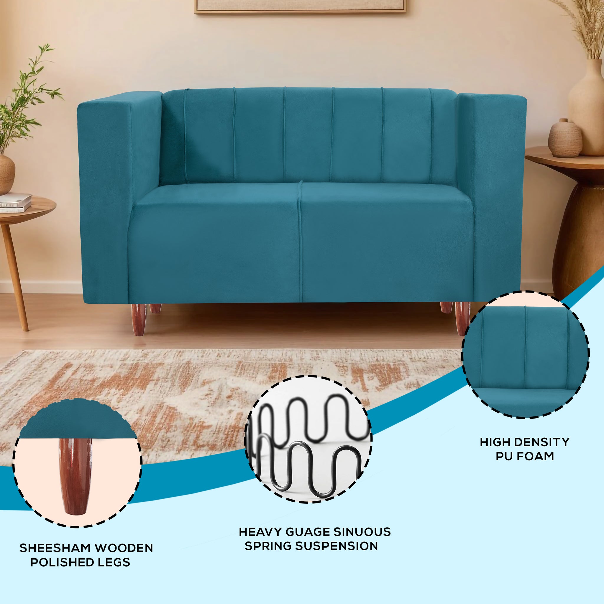 Sydney 2 Seater Sofa- ( Premium Holland Fabric- Sky Blue )