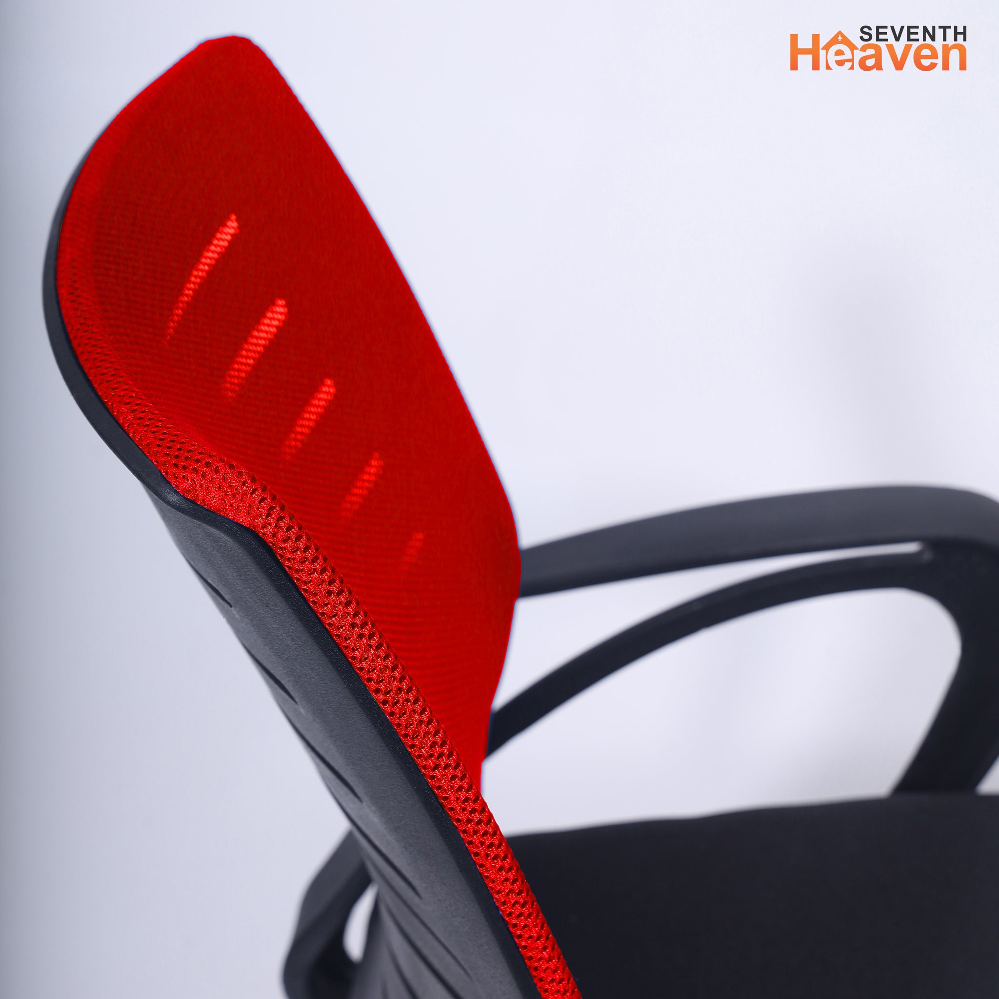 Seventh Heaven Blaze Mid Back Office Chair for Work from Home | Study Chair | Revolving Chair | Computer Chair : 3 years warranty ( Heavy Duty Powder Metal Base, Red Mesh )