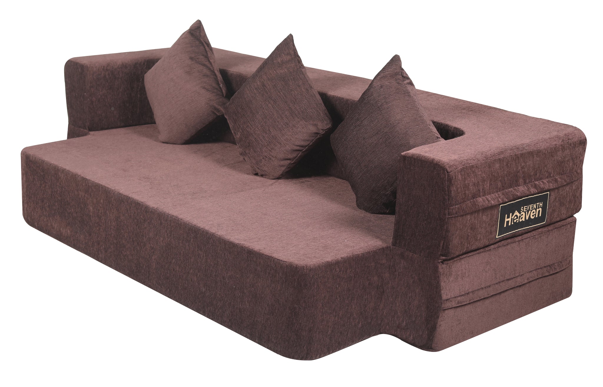 Flipper X Sofa Cum Bed (Memory Foam)- 3 Seater, Plain Cushions (Premium Molfino Fabric- Brown )