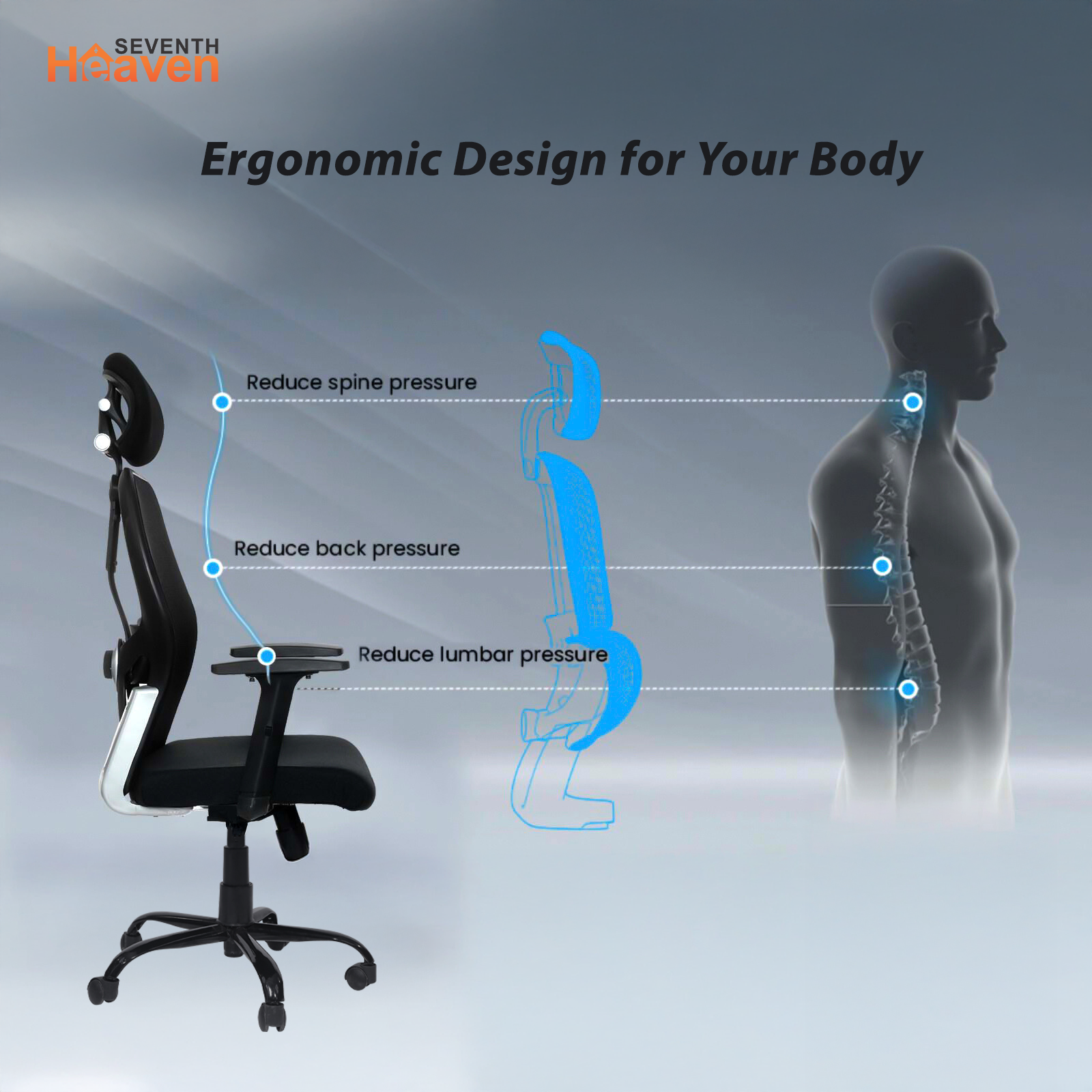Venus High-Back Office Chair – Ergonomic, Durable & Versatile (Black)