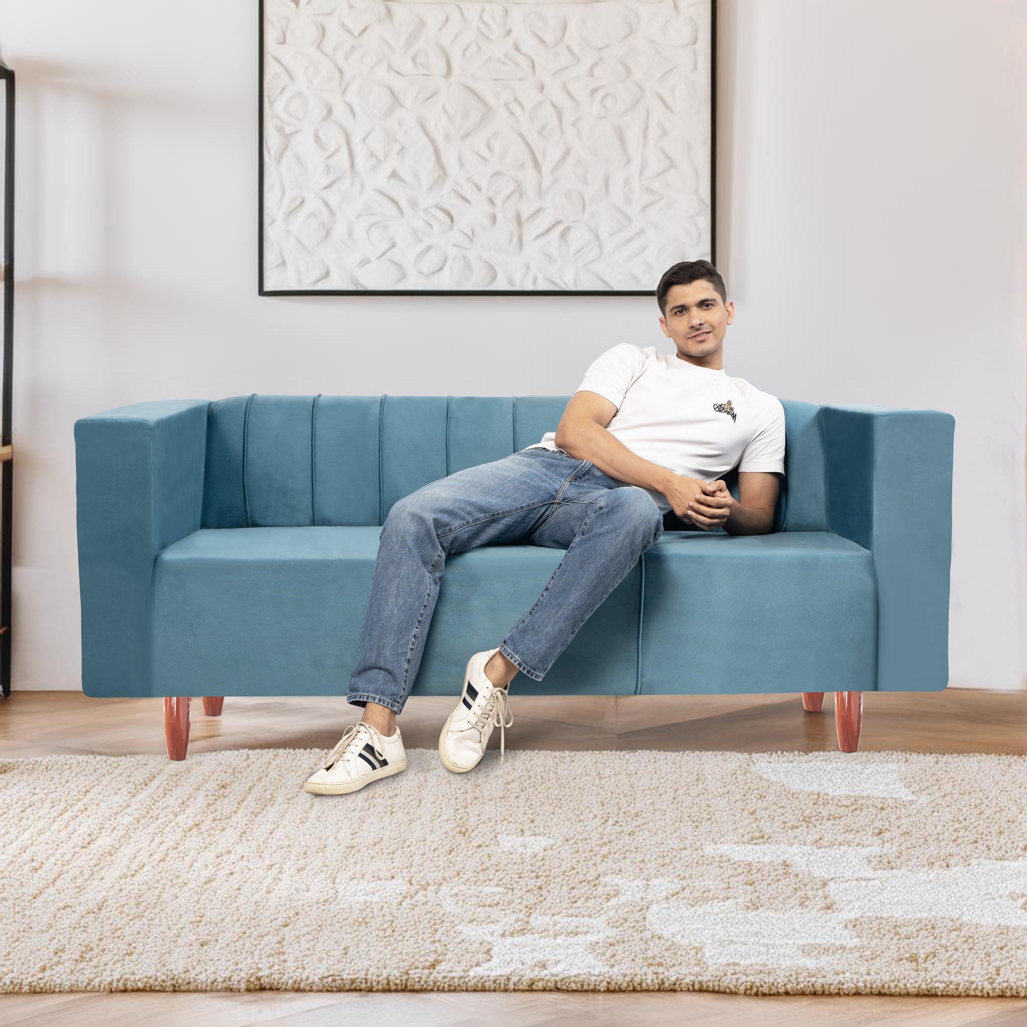 Sydney 3 Seater Sofa- ( Premium Holland Fabric- Sky Blue )