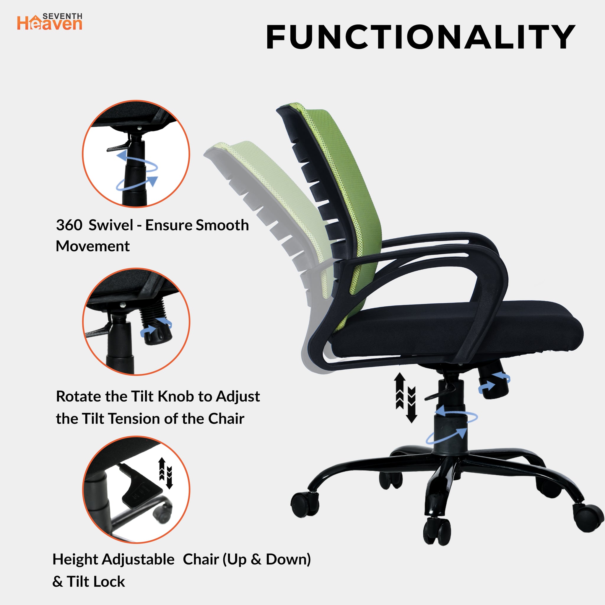 Blaze Mid-Back Office Chair – Ergonomic, Durable & Versatile (Green)