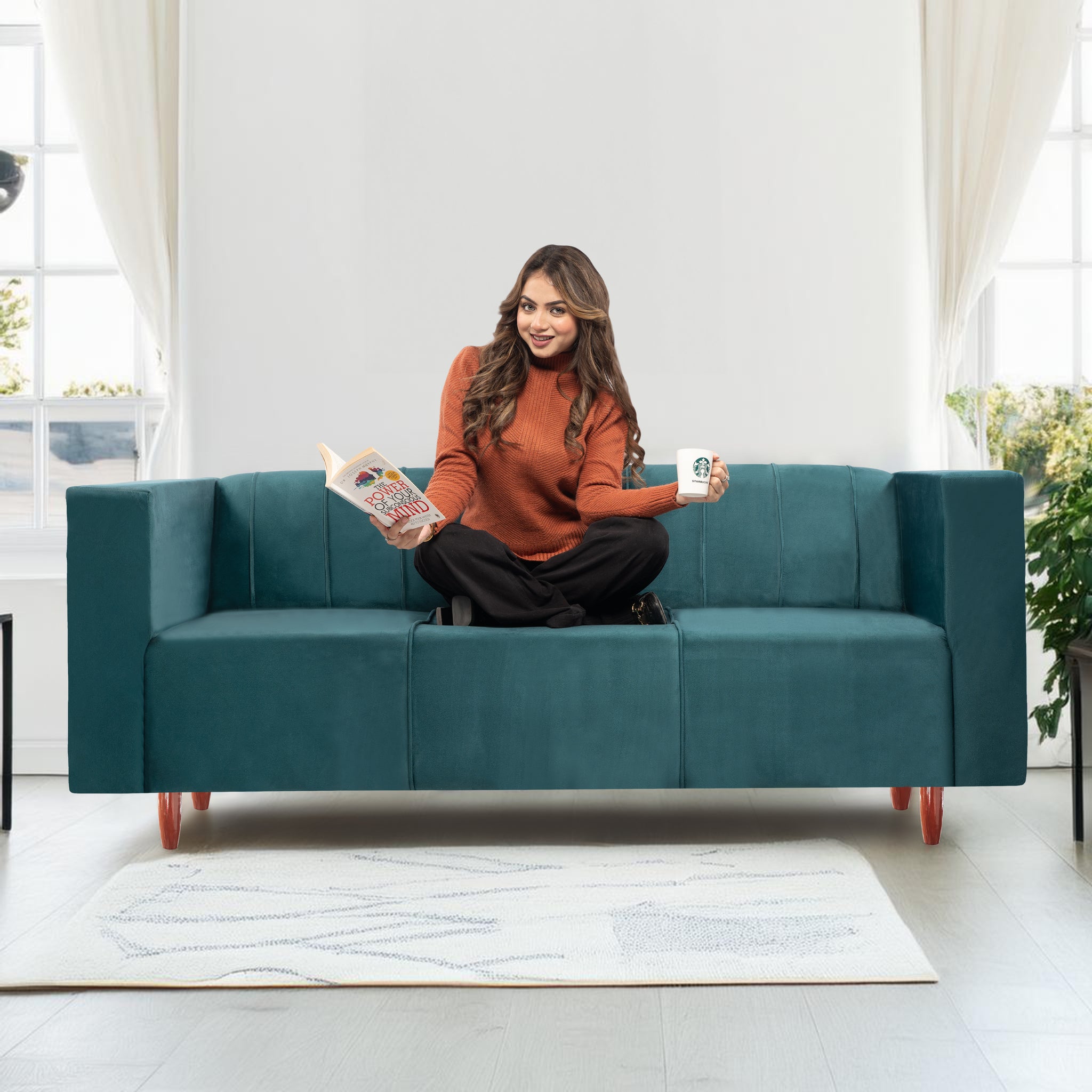 Sydney 3 Seater Sofa- ( Premium Holland Fabric- Teal )