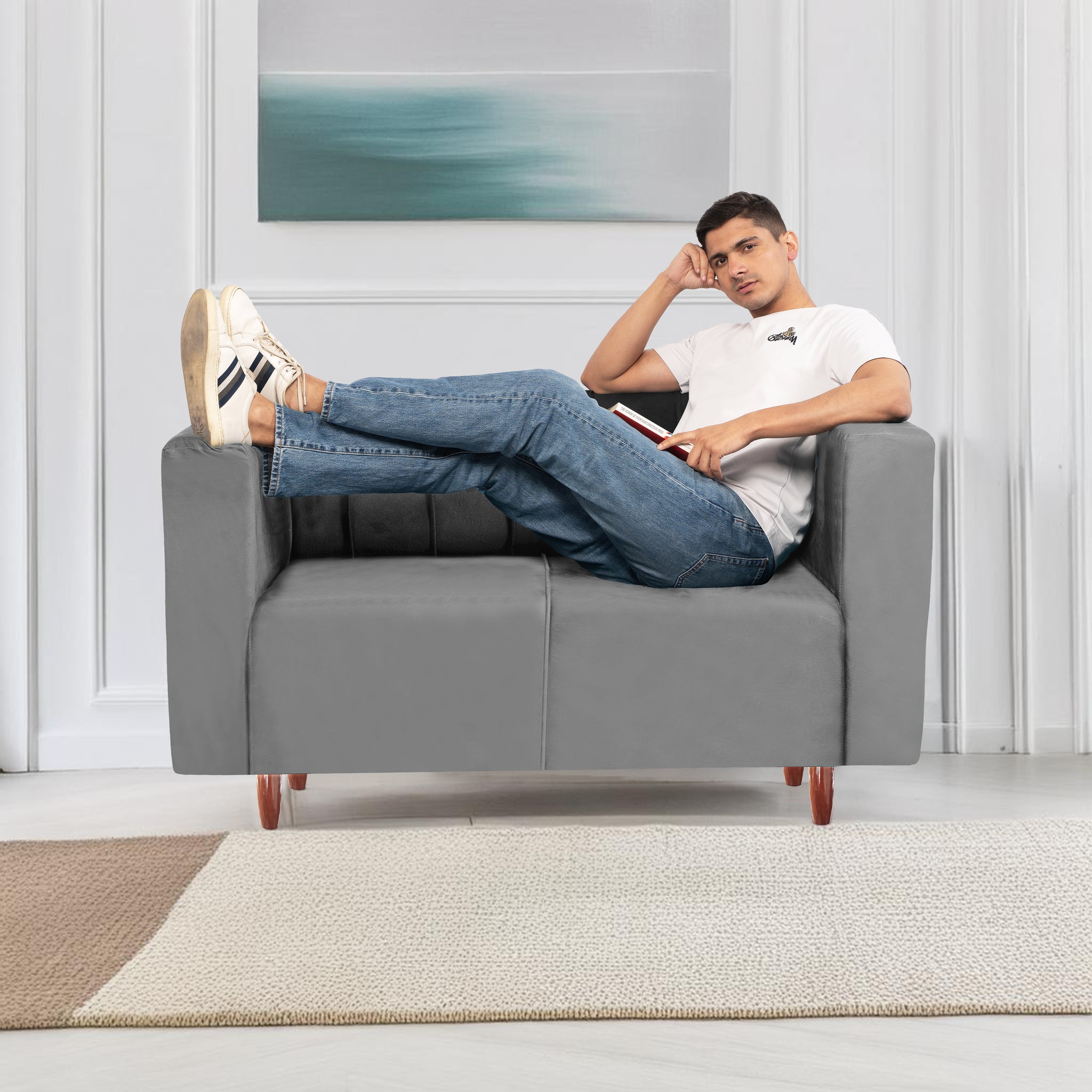 Sydney 2 Seater Sofa- ( Premium Holland Fabric- Grey )