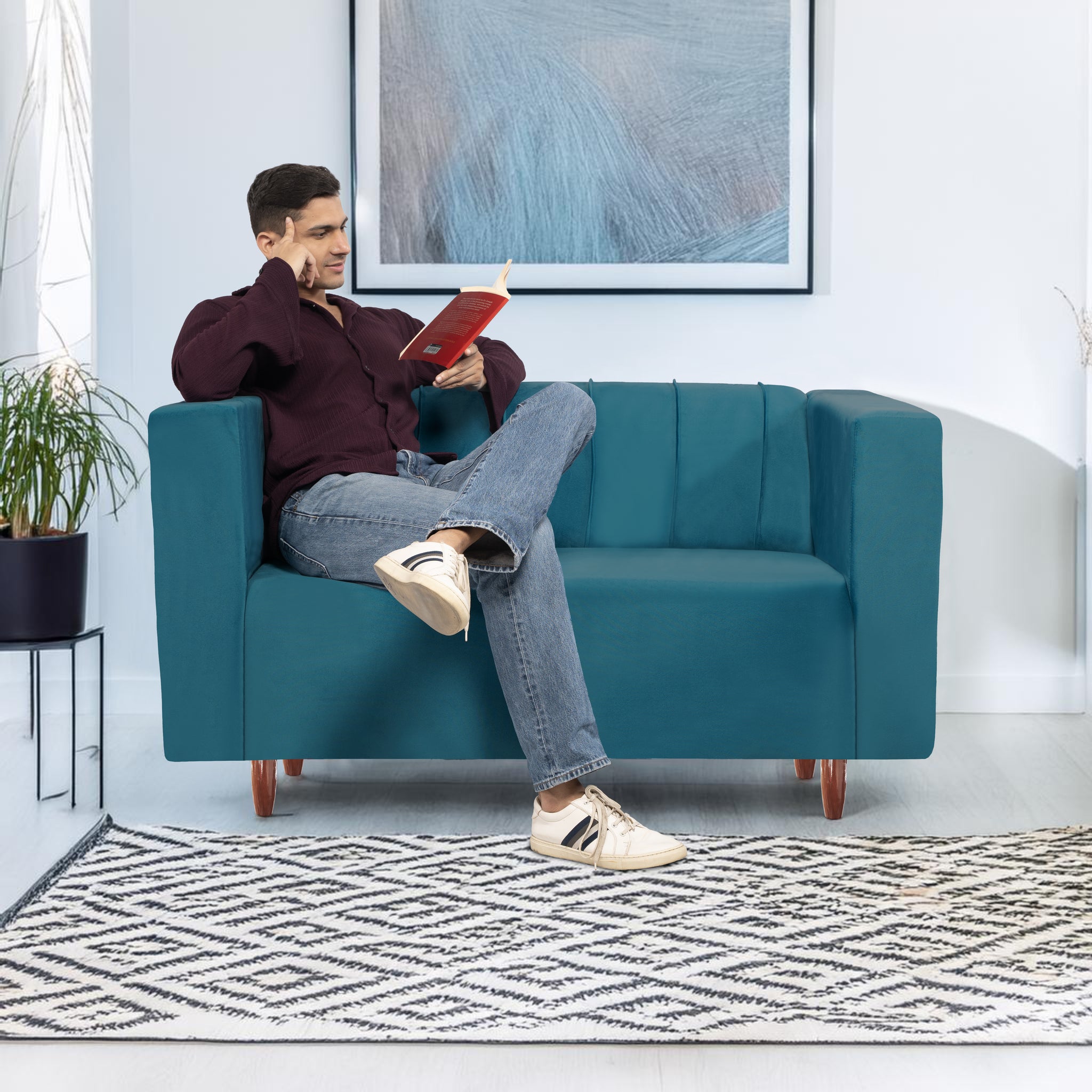 Sydney 2 Seater Sofa- ( Premium Holland Fabric- Sky Blue )