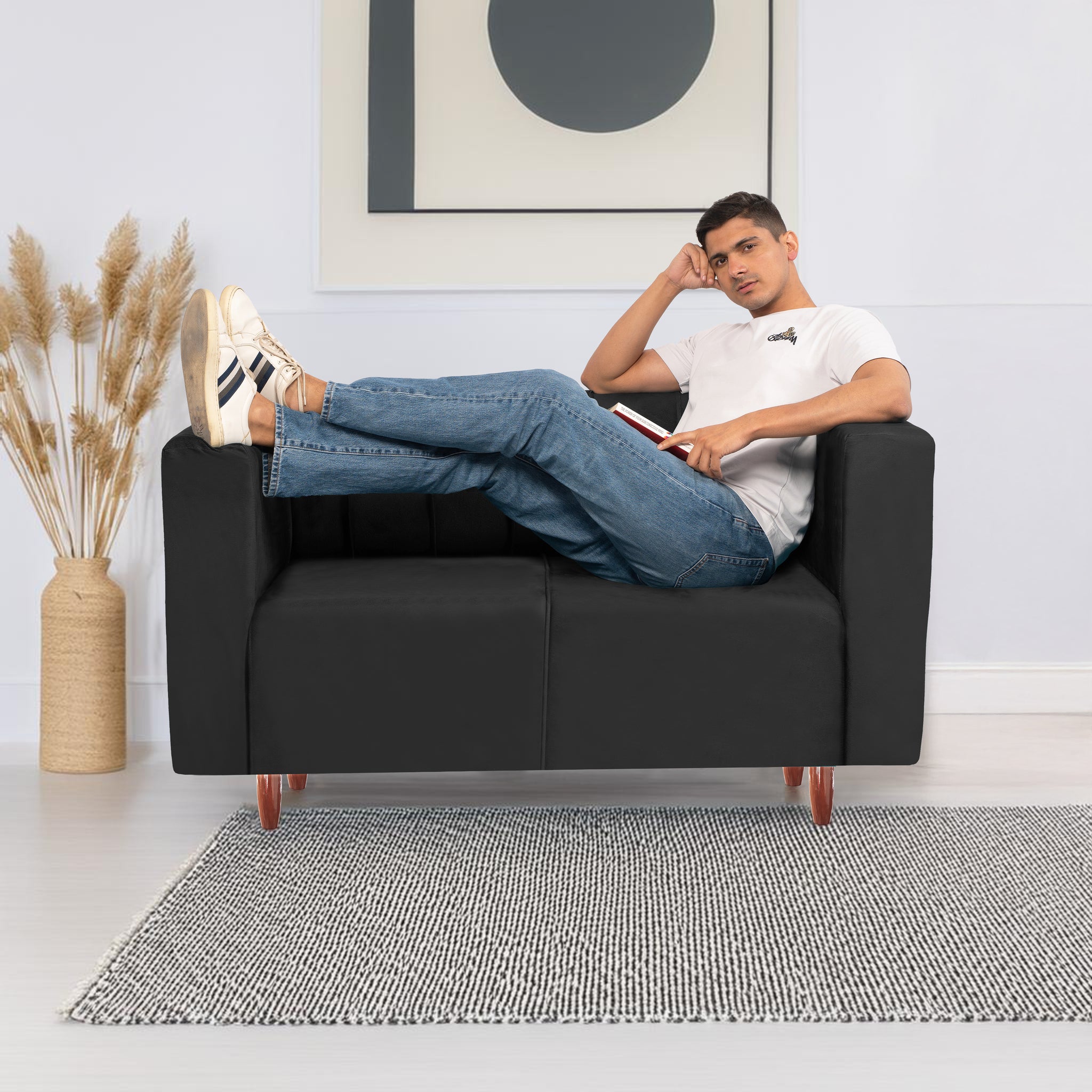 Sydney 2 Seater Sofa- ( Premium Holland Fabric- Black )