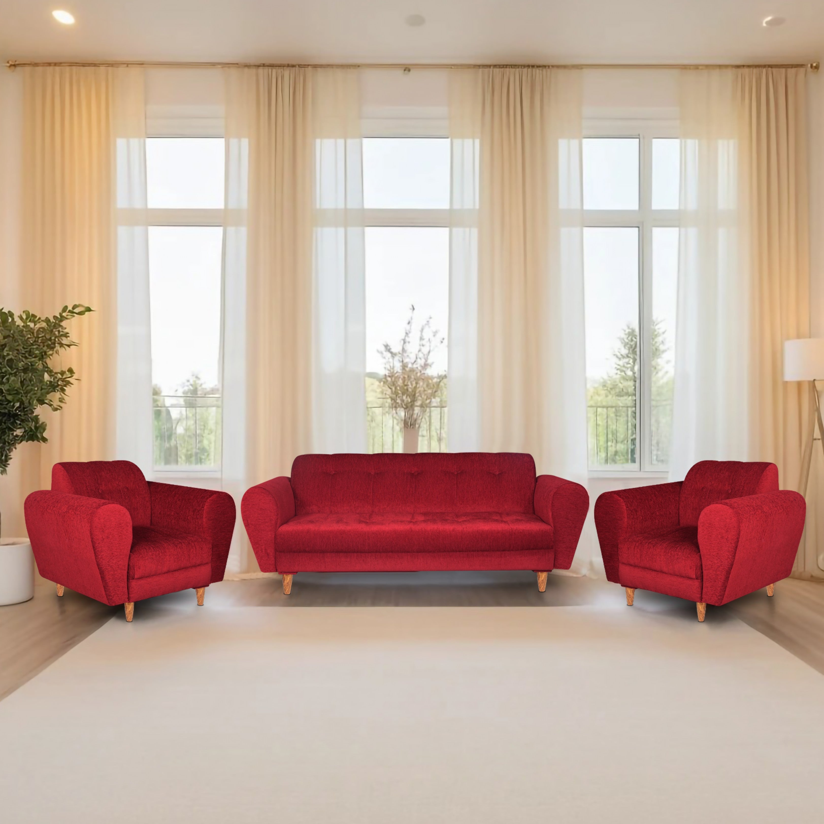 Milan (3+1+1) Seater Sofa - ( Premium Molfino Fabric- Maroon )