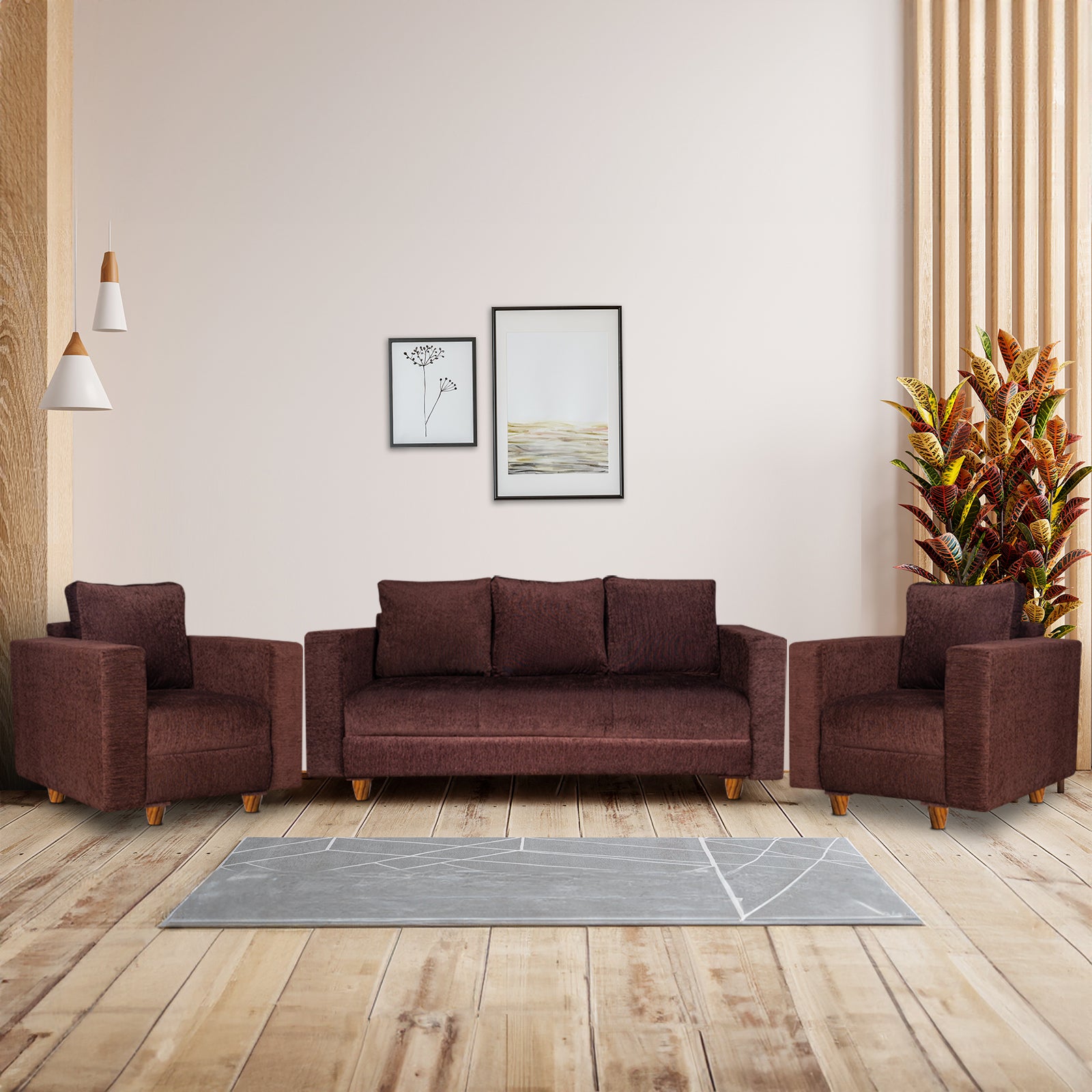 Rio 5 Seater Sofa- (3+1+1) ( Premium Molfino Fabric- Brown )