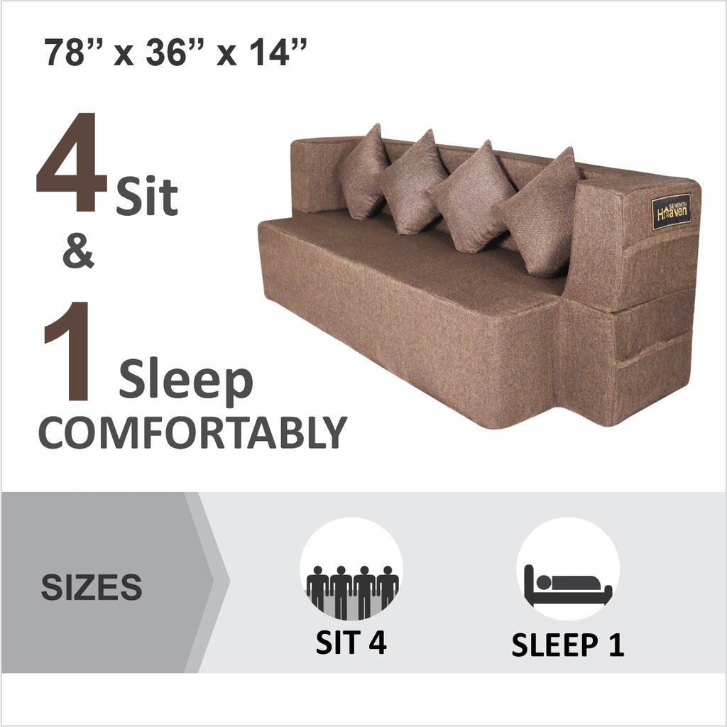 Flipper X Sofa Cum Bed - 4  Seater, Plain Cushion ( Jute Fabric, Brown )